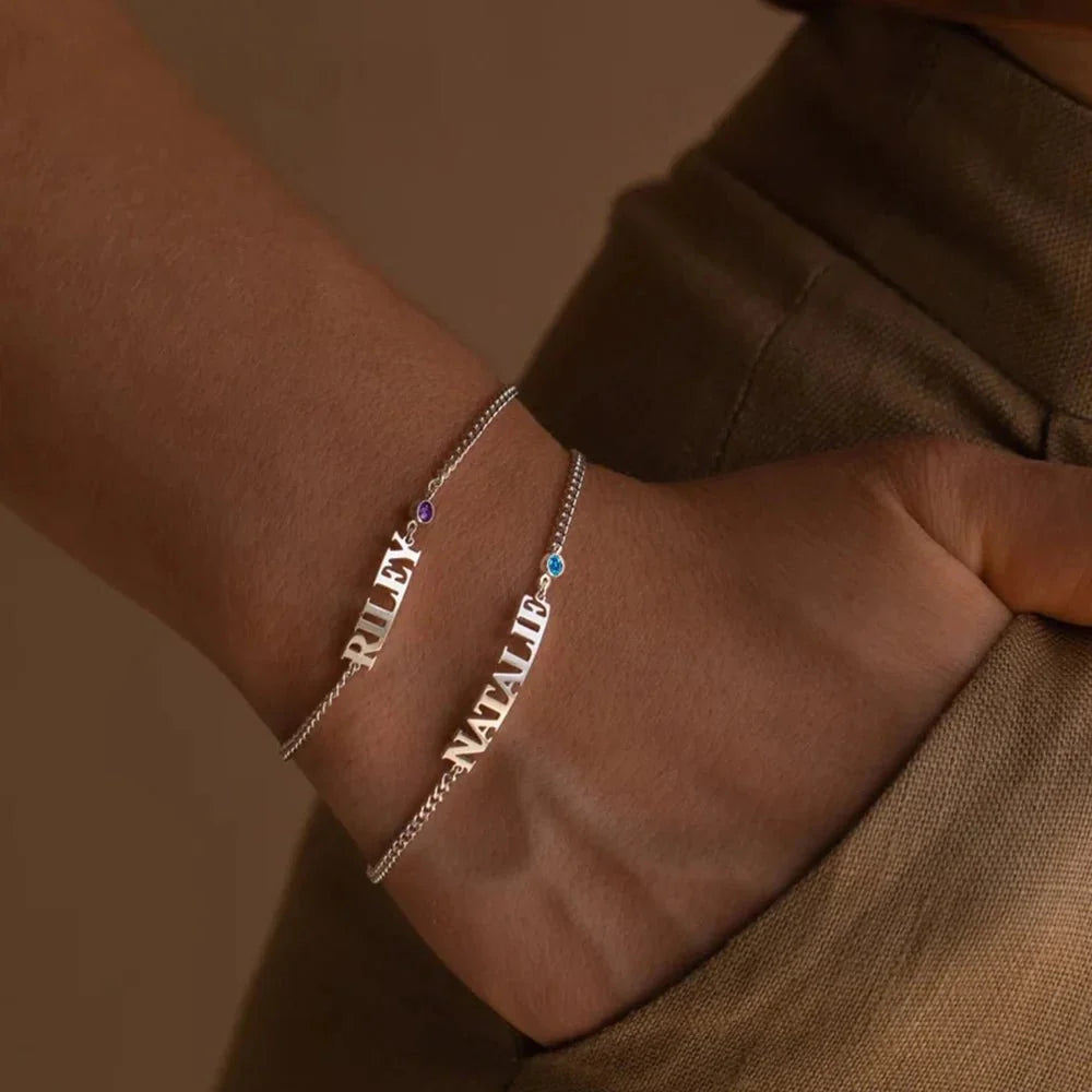 Customized Name with Birthstone Chain Bracelet