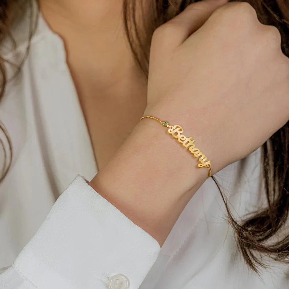 Customized Name with Birthstone Chain Bracelet
