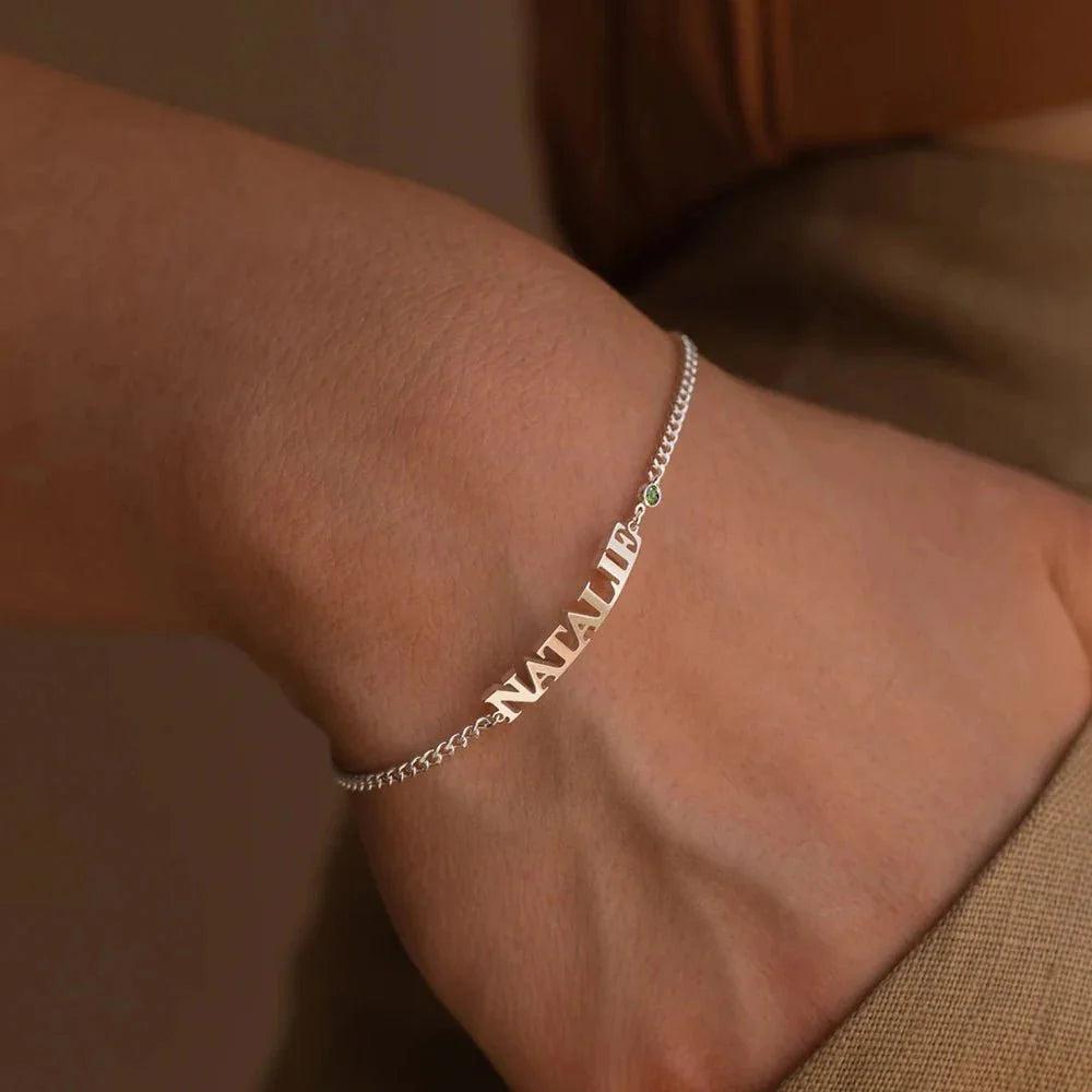 Customized name with birthstone chain bracelet