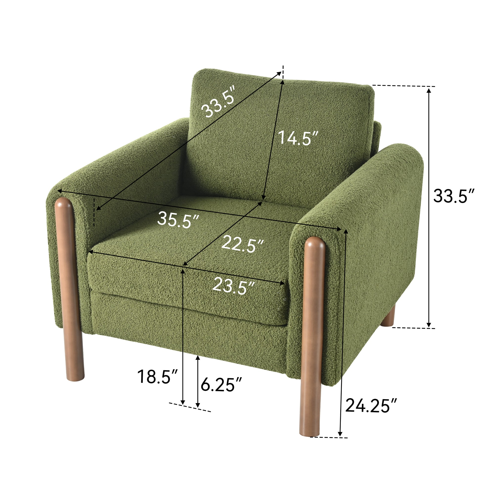 Oversized Accent Chair With Walnut Legs Upholstered In Green Teddy