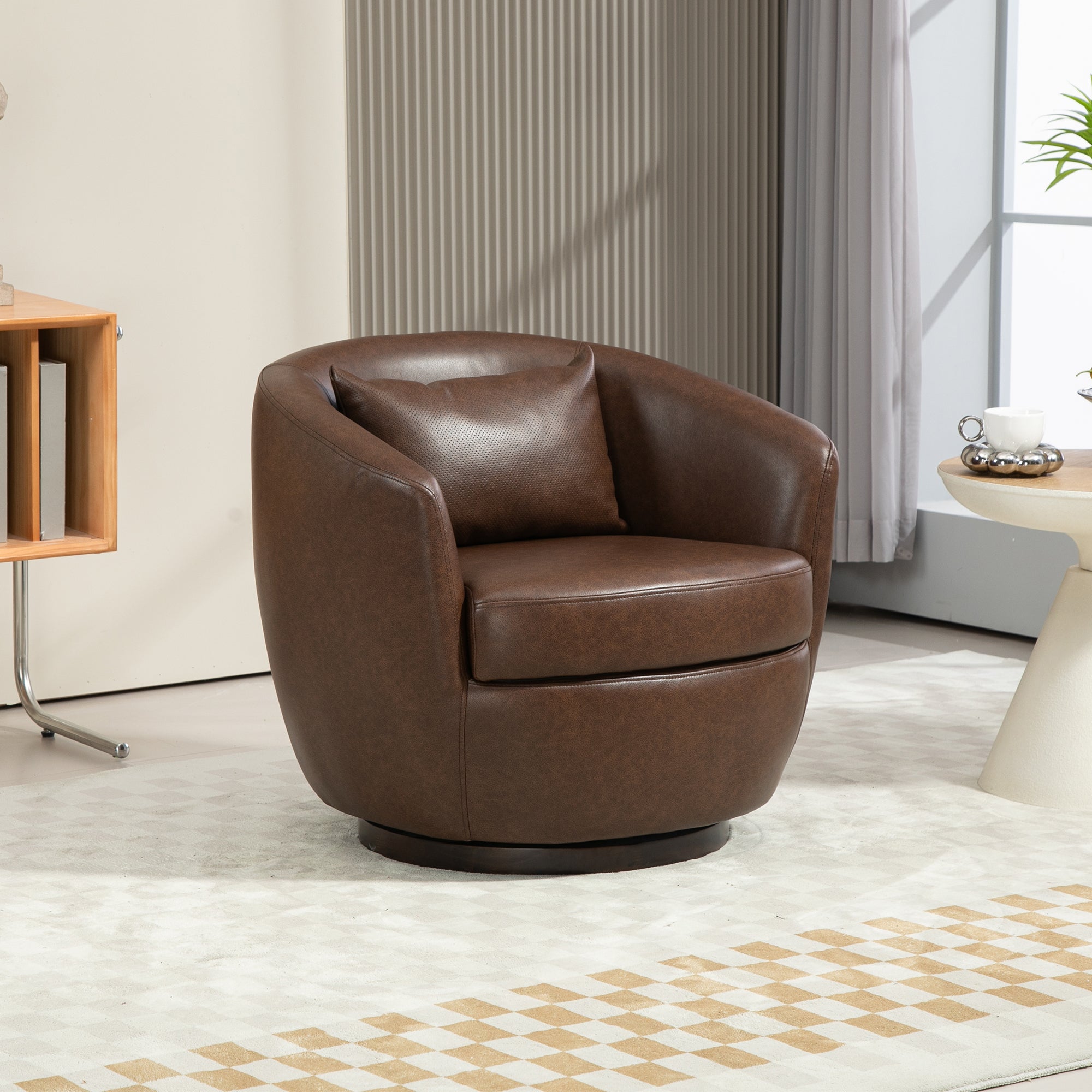 Modern Dark Brown Swivel Accent Armchair