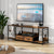 TV Stand with LED Lights Power Outlets and Fabric Drawers for 65 to 75 Inch TV - Industrial Entertainment Center with Open Storage Shelves In Light Brown