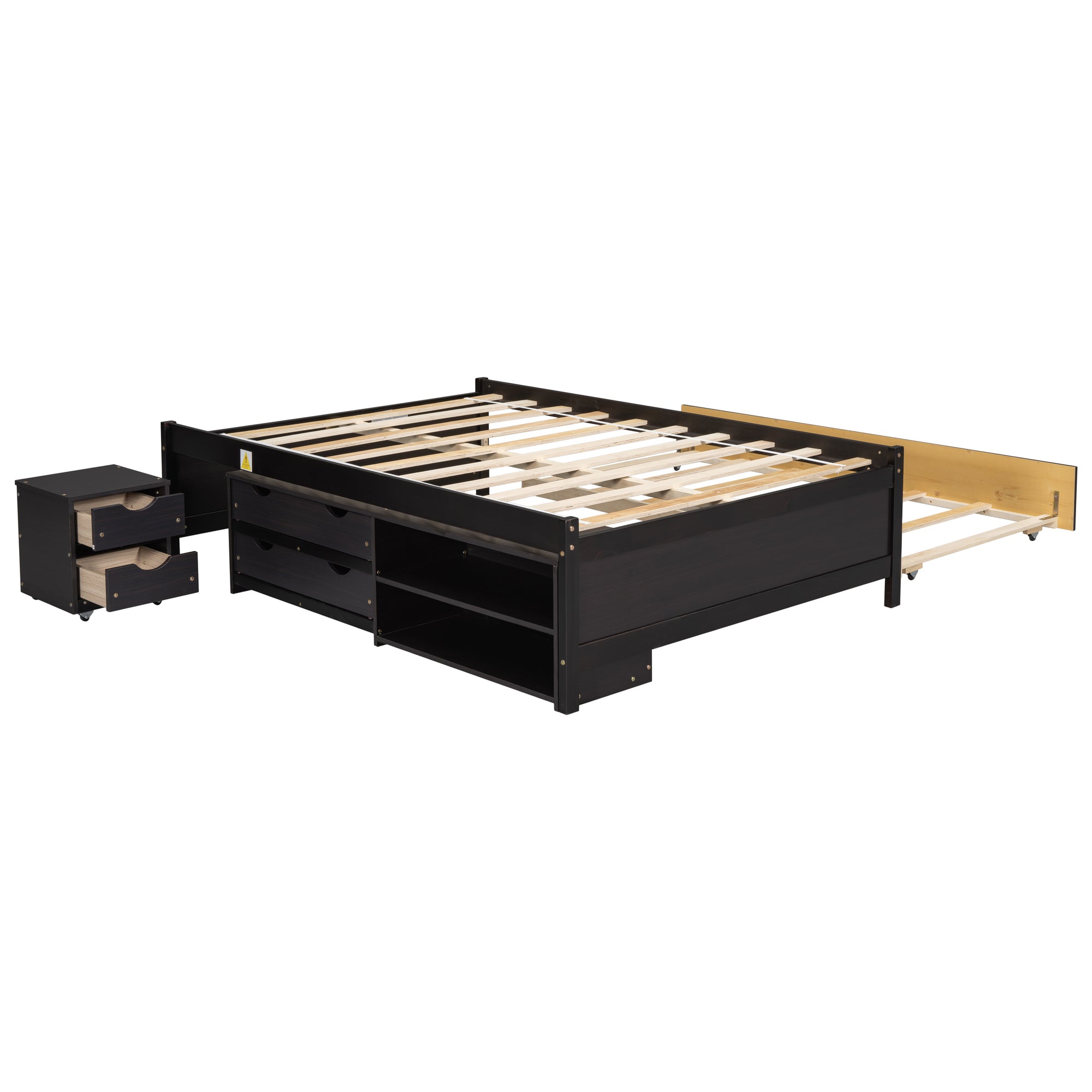 Full Bed with Trundle, Under-Bed Storage Box, and Nightstand in Espresso