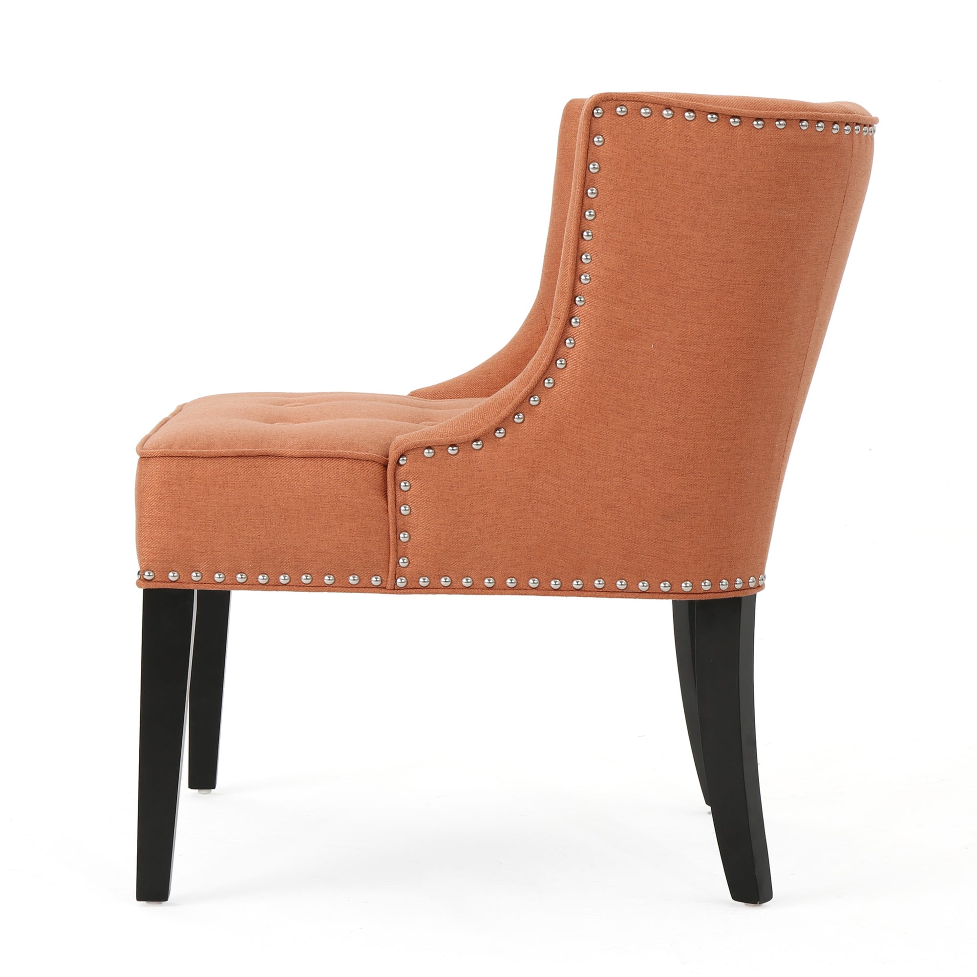 Button-Tufted Waffle Stitch Accent Chair In Orange Fabric