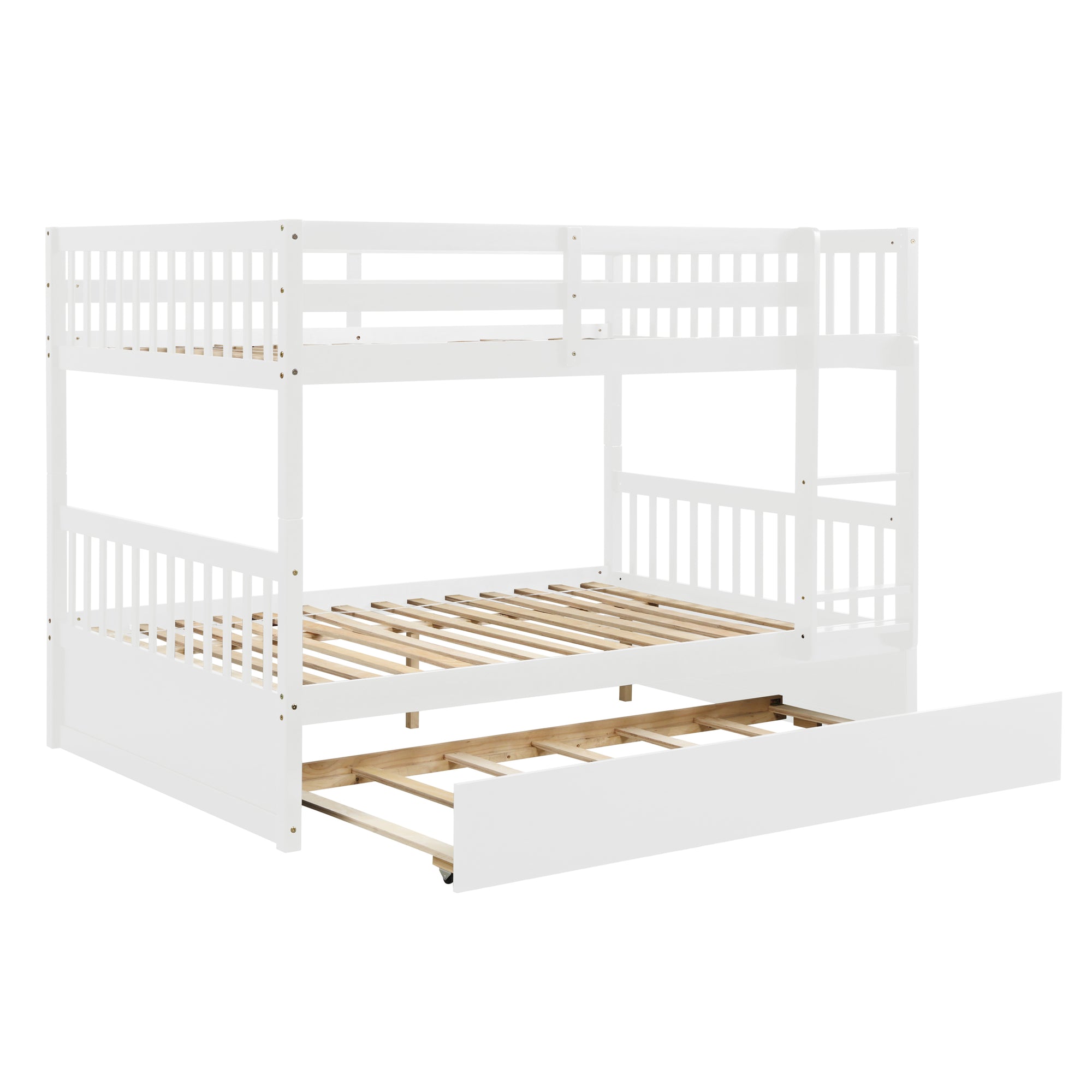 Convertible White Full Over Full Bunk Bed with Trundle