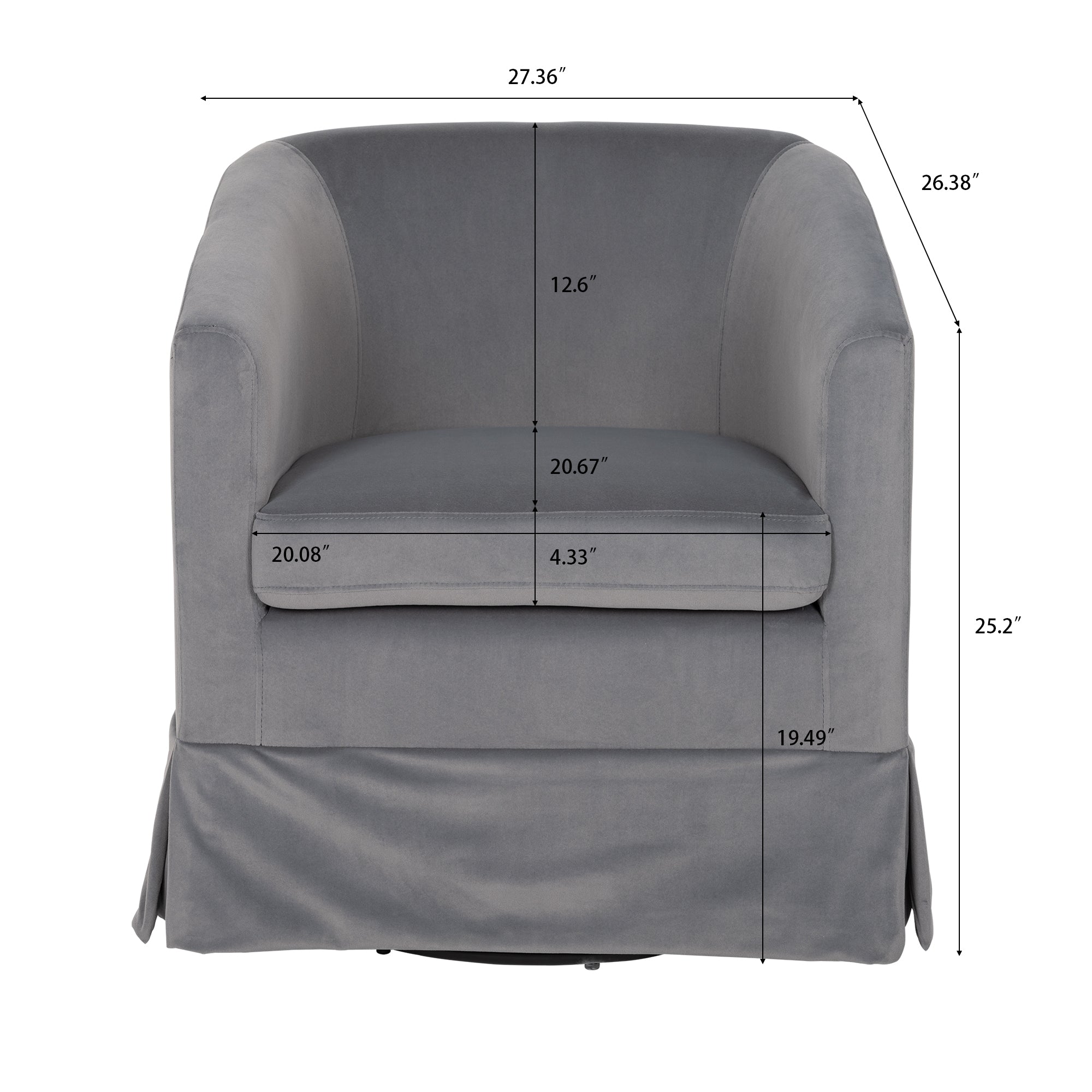 Gray Velvet Swivel Chair with 360-Degree Rotation and Comfortable Cushions