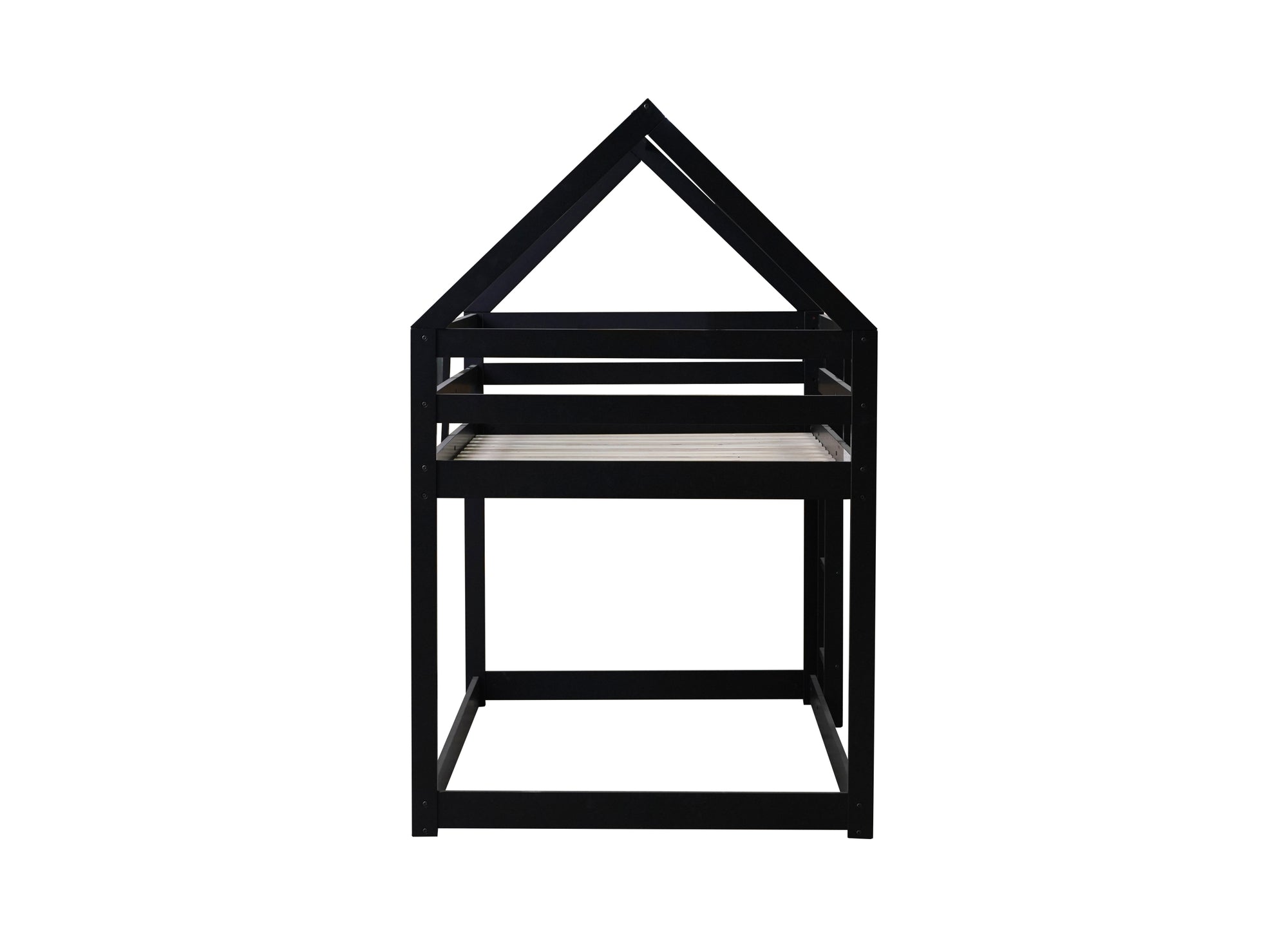 Black Twin Over Twin Rubber Wood Floor Bunk Bed