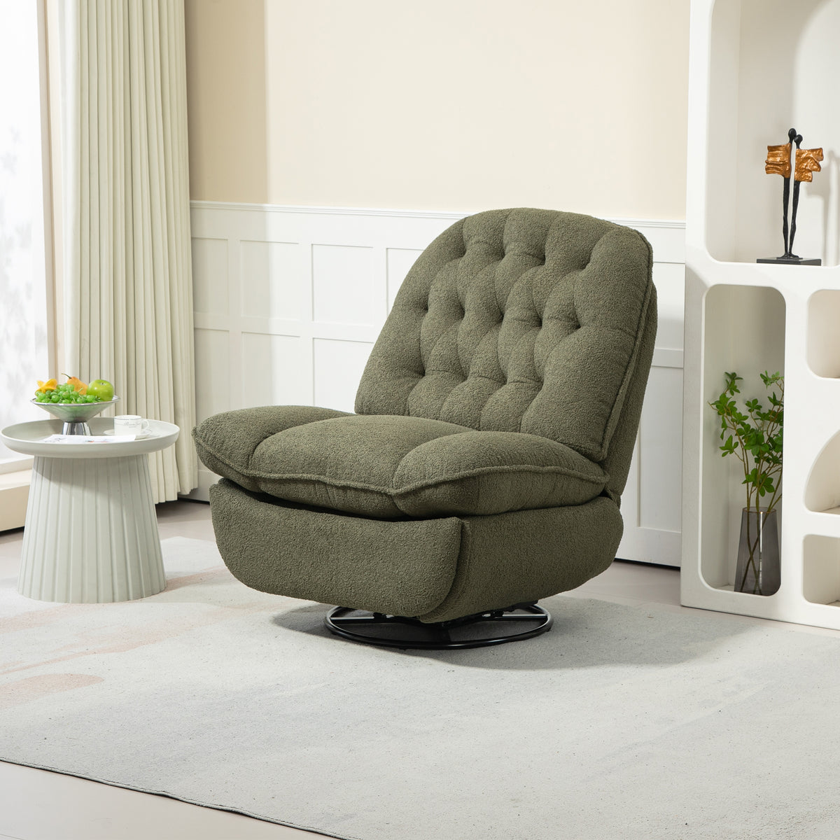 Army Green Upholstered Push-Back Recliner with Glider &amp; Swivel