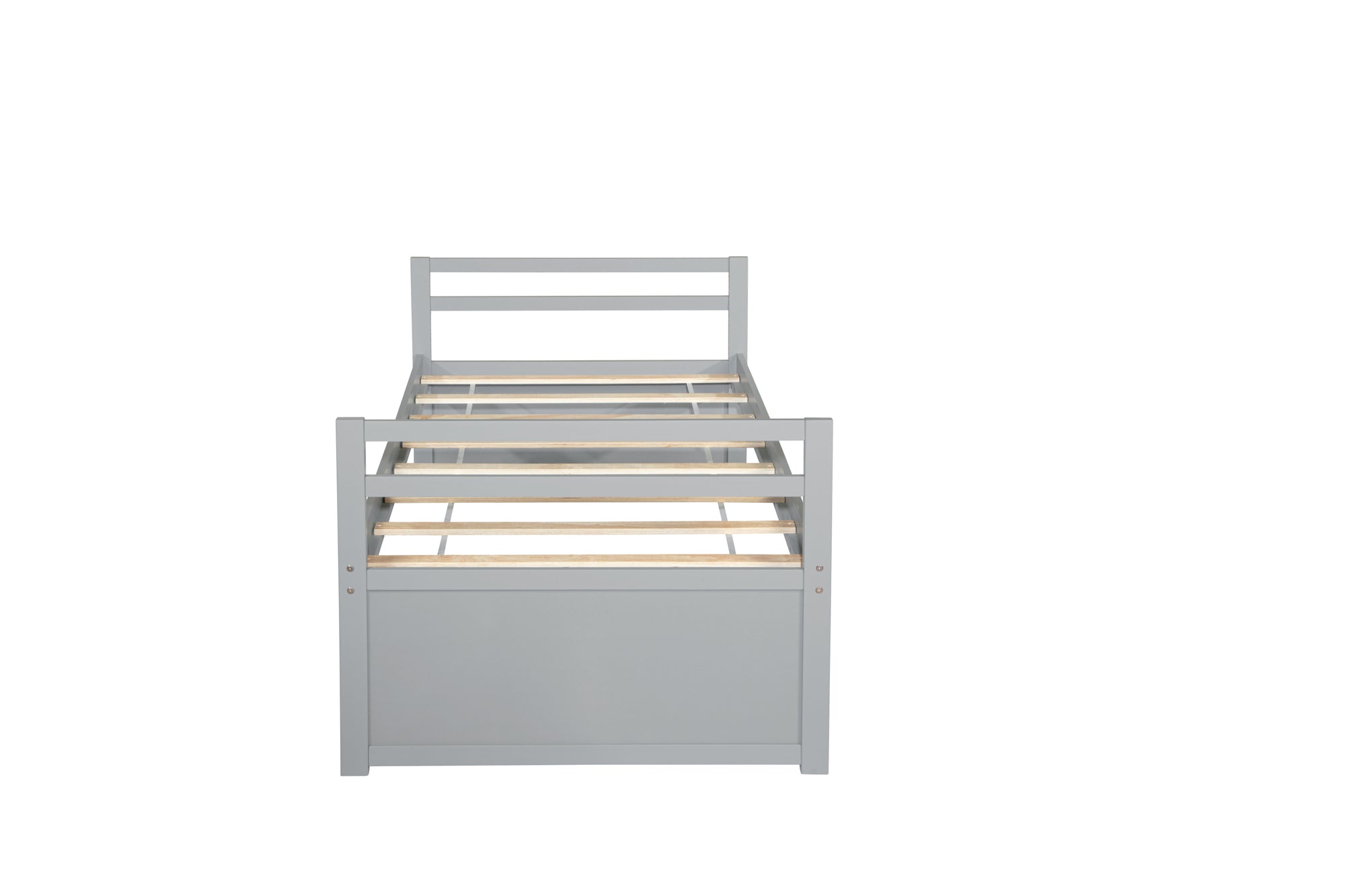 Gray Twin Size Bed with Headboard, Footboard, Trundle, and Three Storage Drawers