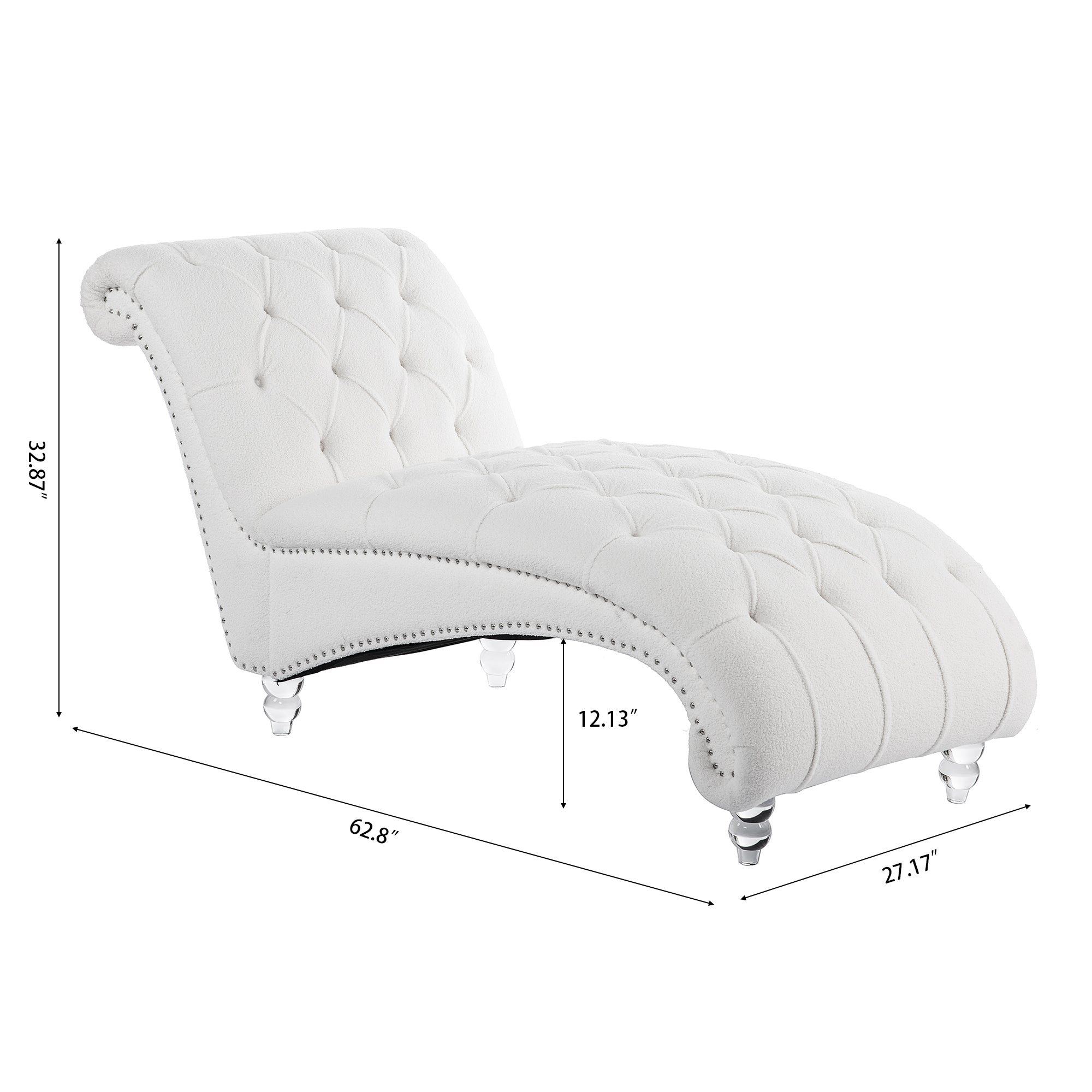 White Teddy Velvet Tufted Armless Chaise Lounge