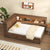 Full Size Wood Daybed with USB Charging, LED Lights, Trundle, Storage Shelves In Antique Wood Color