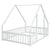 White Full Wood House-Shaped Toddler Floor Bed with Fence and Guardrails