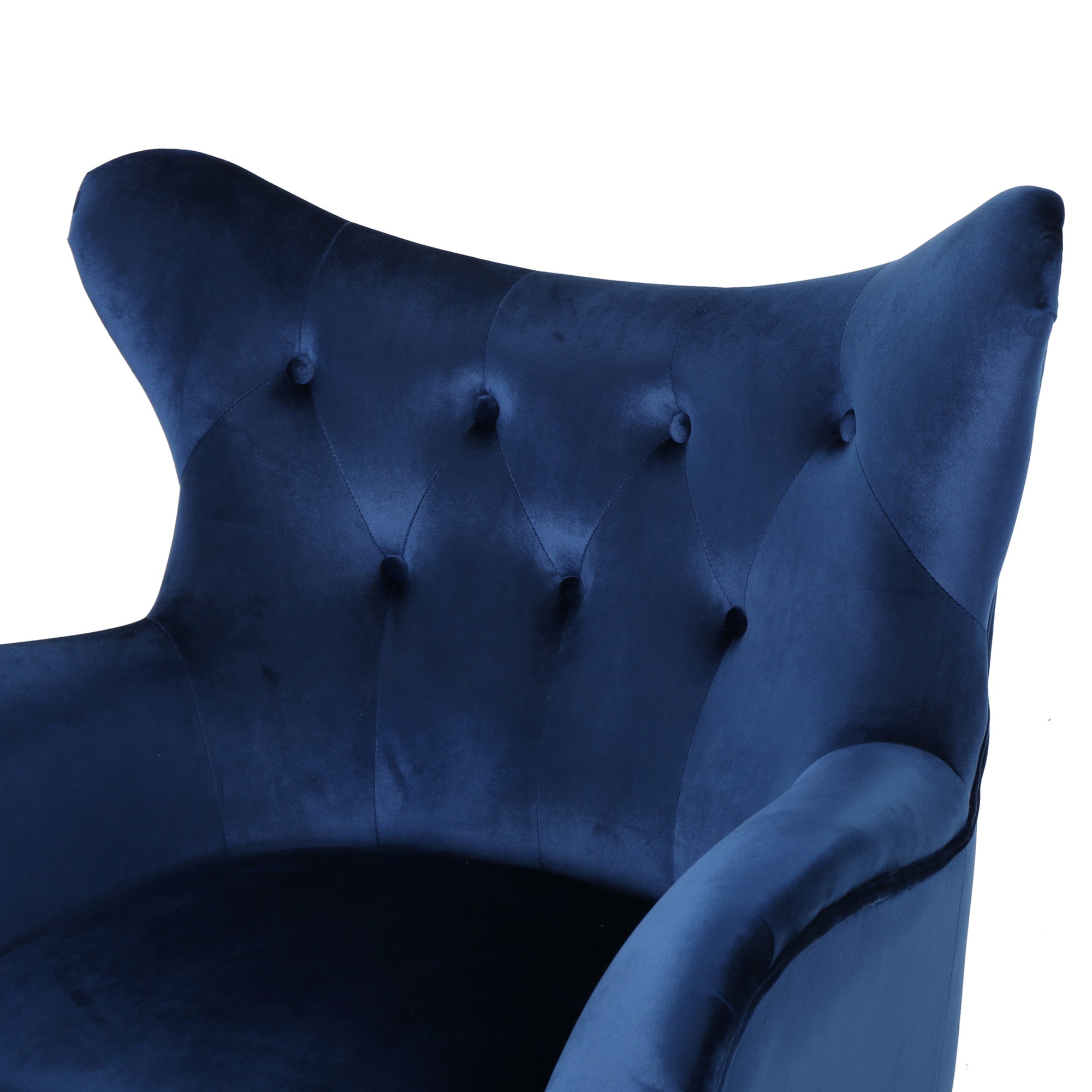 Stylish Arm Chair Upholstered In Navy Blue Velvet