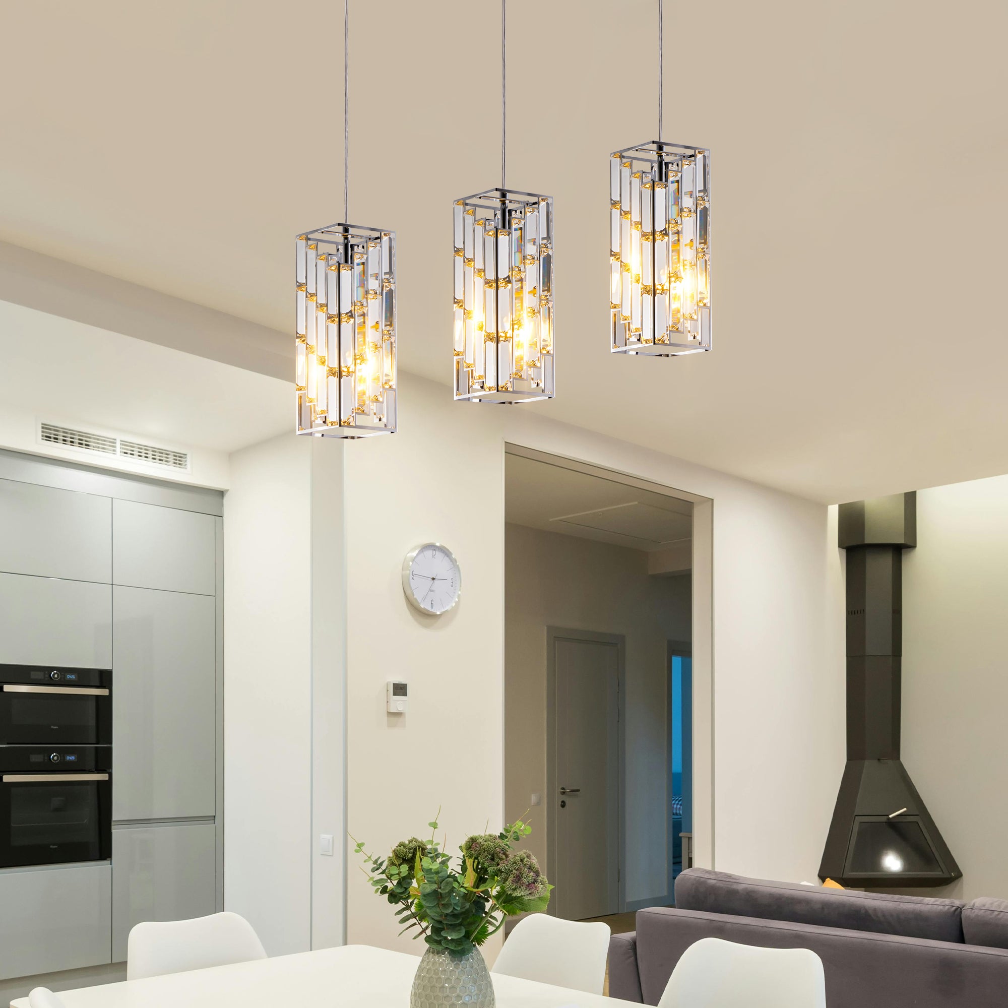 Set of 3 Adjustable Hanging Ceiling Lamp with Crystal Prism