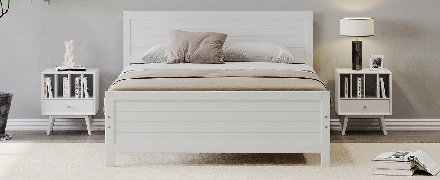 Queen Size Bed with Solid Wood Frame in White