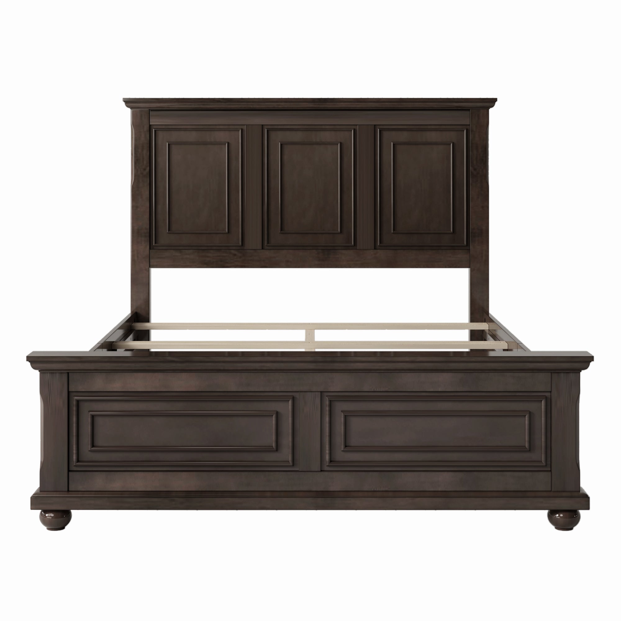 Traditional Town & Country Style Pinewood Vintage King Bed in Rich Brown