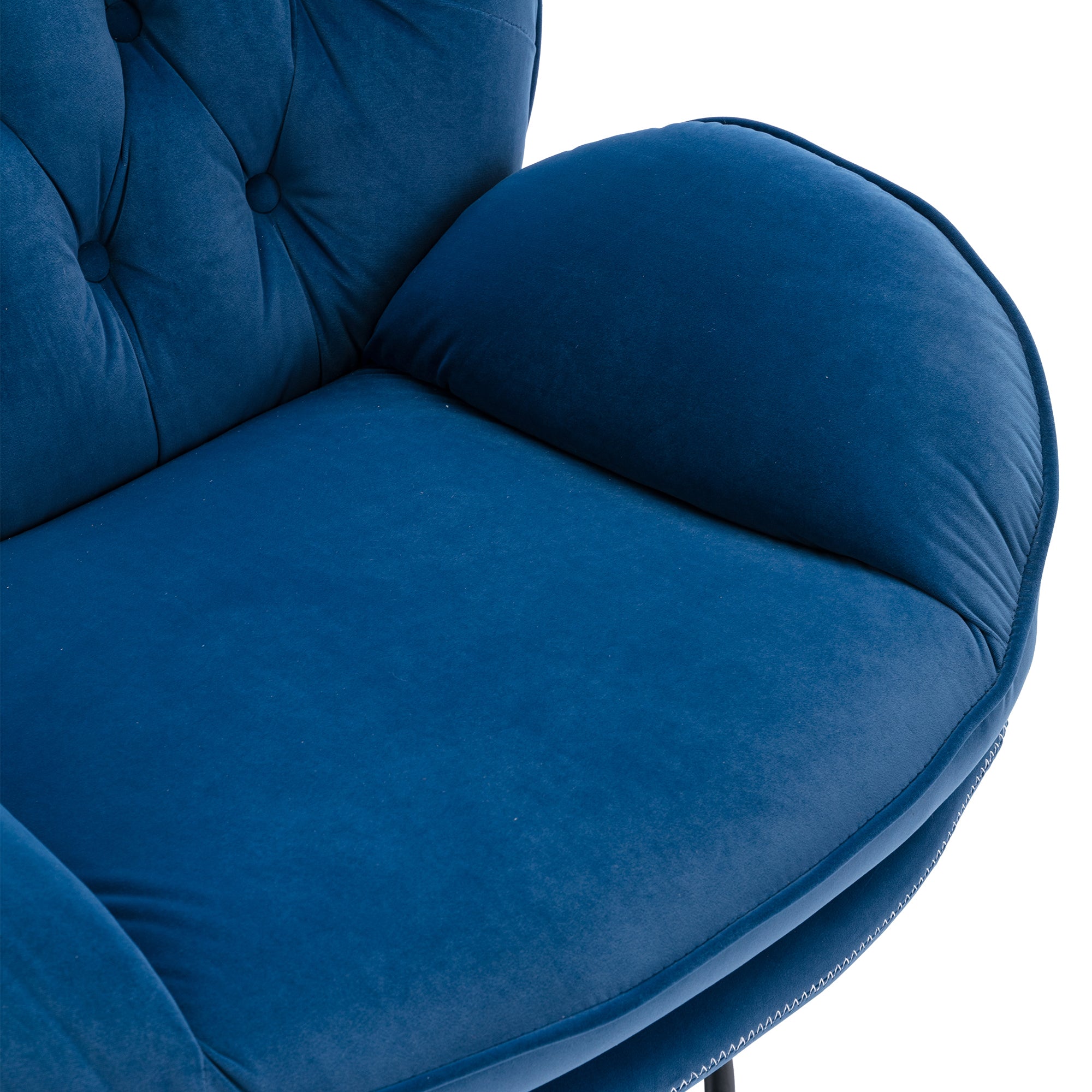 Blue Velvet Accent Chair with Ottoman