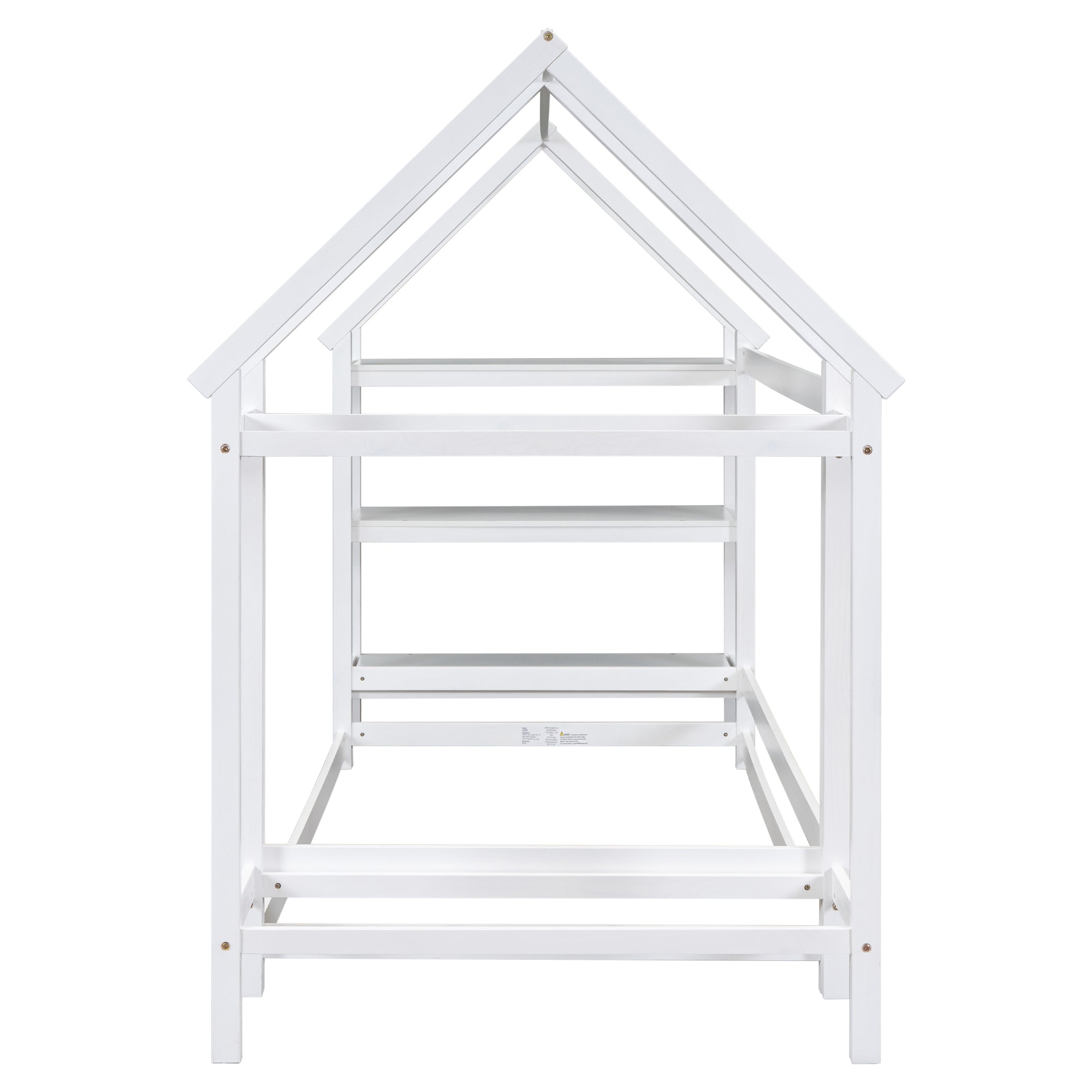 Twin Size Wood House-Shaped Floor Bed with Storage Shelf and Hanger in White