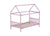 Pink Twin Rubber Wood House Bed with Headboard and Footboard