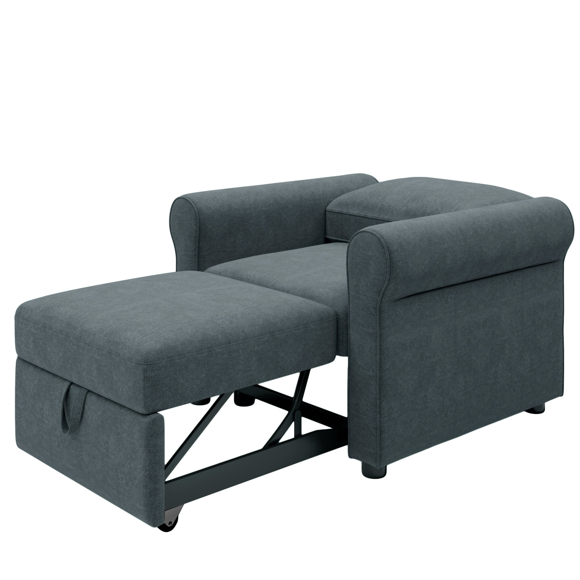 Dark Blue Linen 3-in-1 Convertible Sleeper Chair