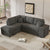 Dark Gray Chenille Pull-Out Sofa Bed with Storage Ottomans and Wireless Charger