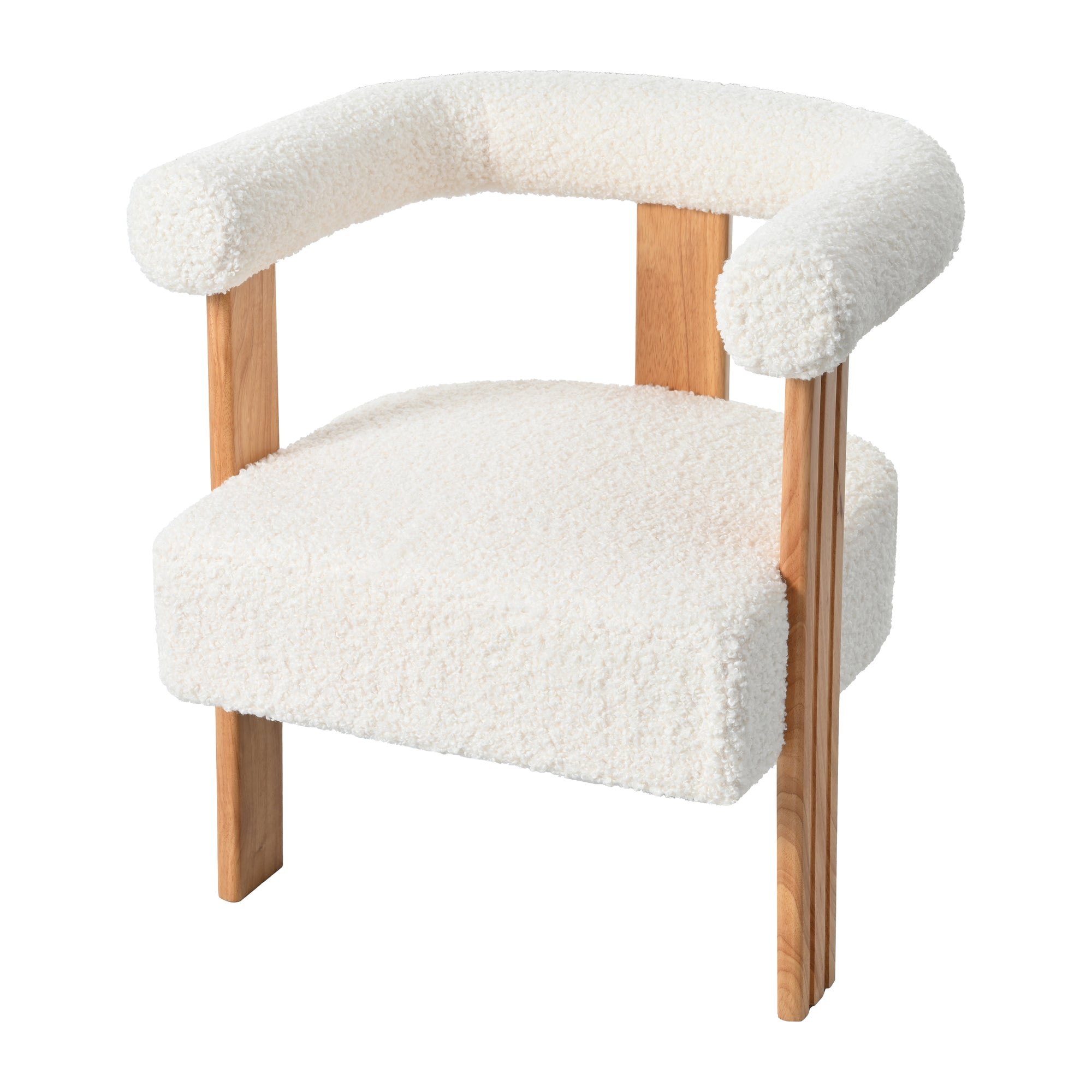 Mid-Century Modern Barrel Accent Chair In White Teddy