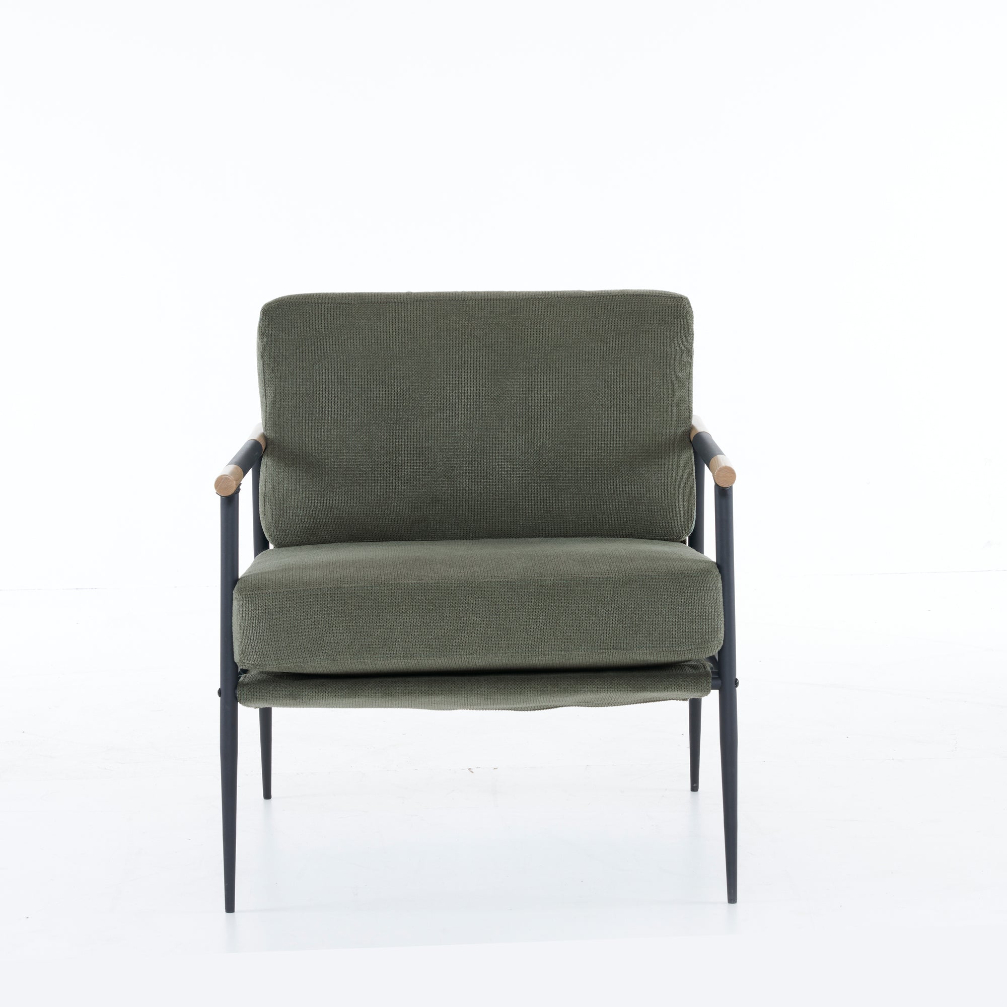 Mid Century Modern Upholstered Lounge Chair In Green Chenille