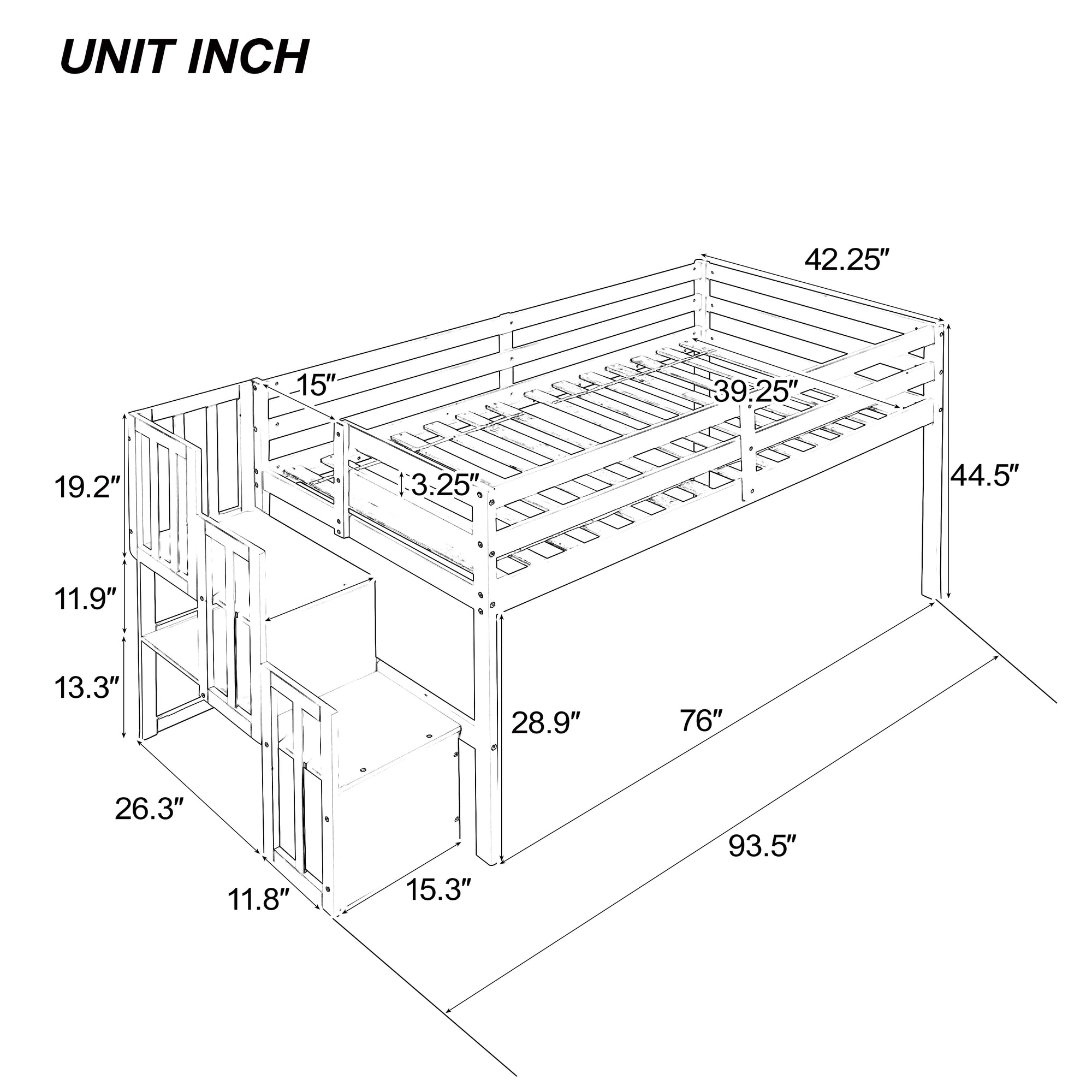 Twin Loft Bed with Staircase in White