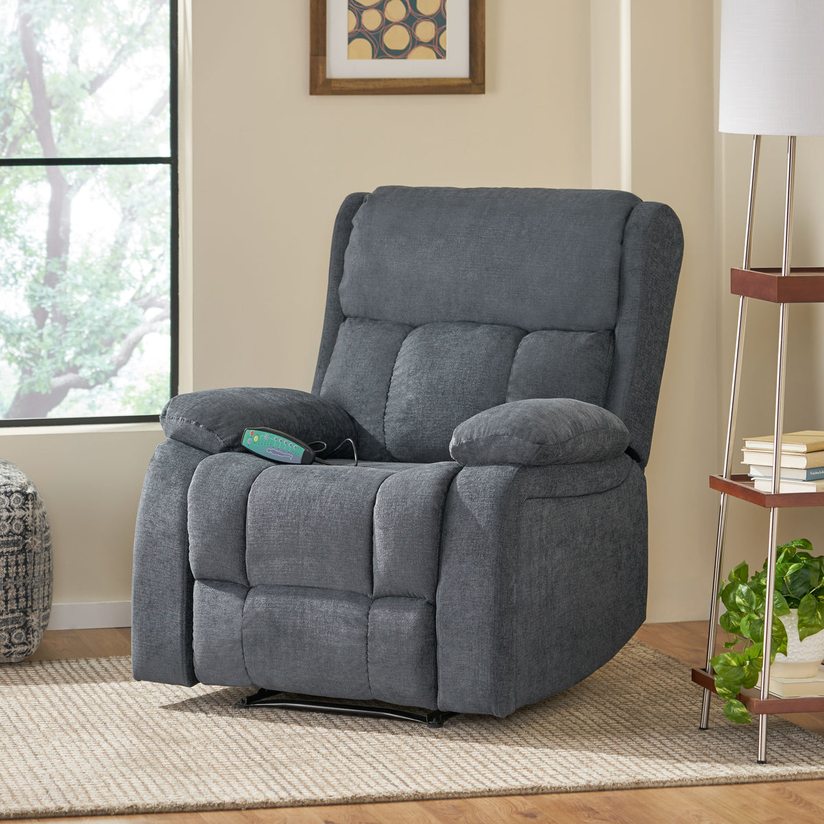 Lumbar Heating &amp; Massage Recliner In Charcoal Fabric