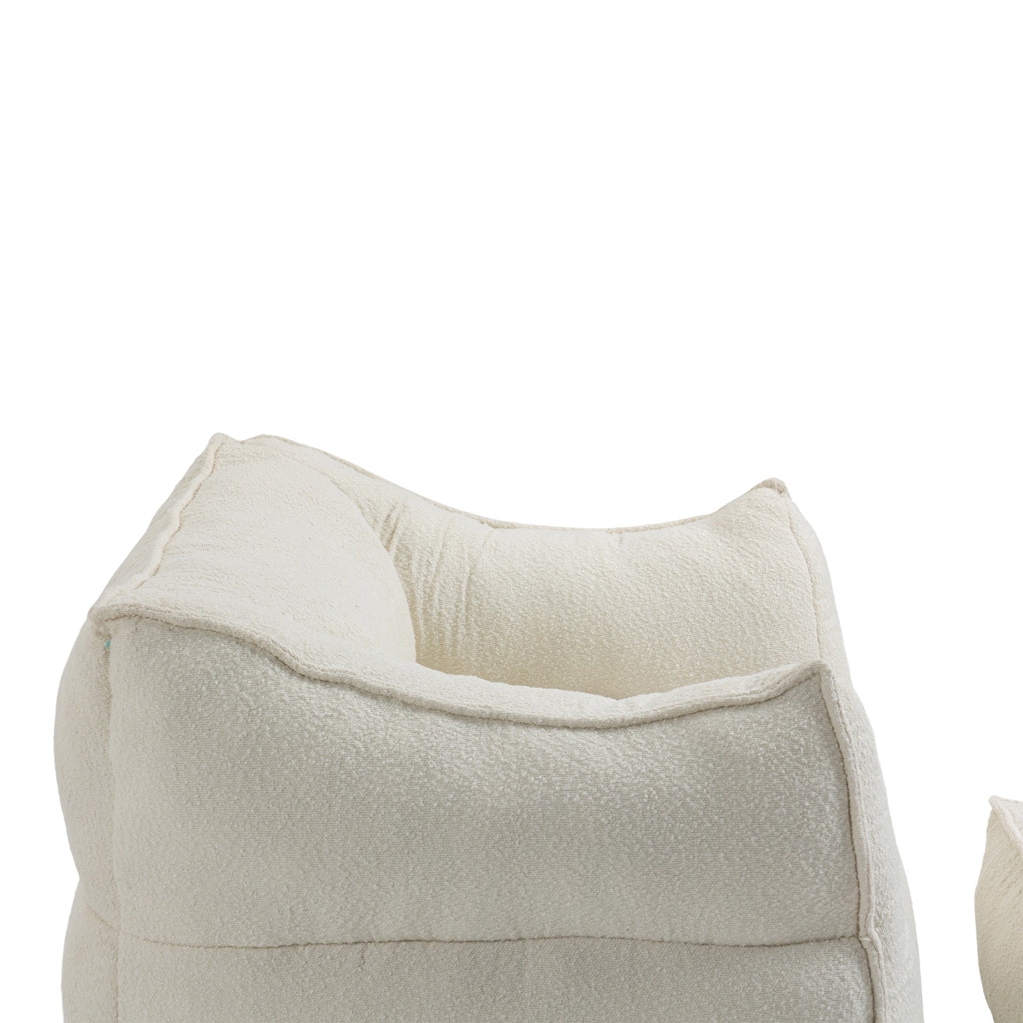 Modern High-Back  Beige Boucle Bean Bag Chair