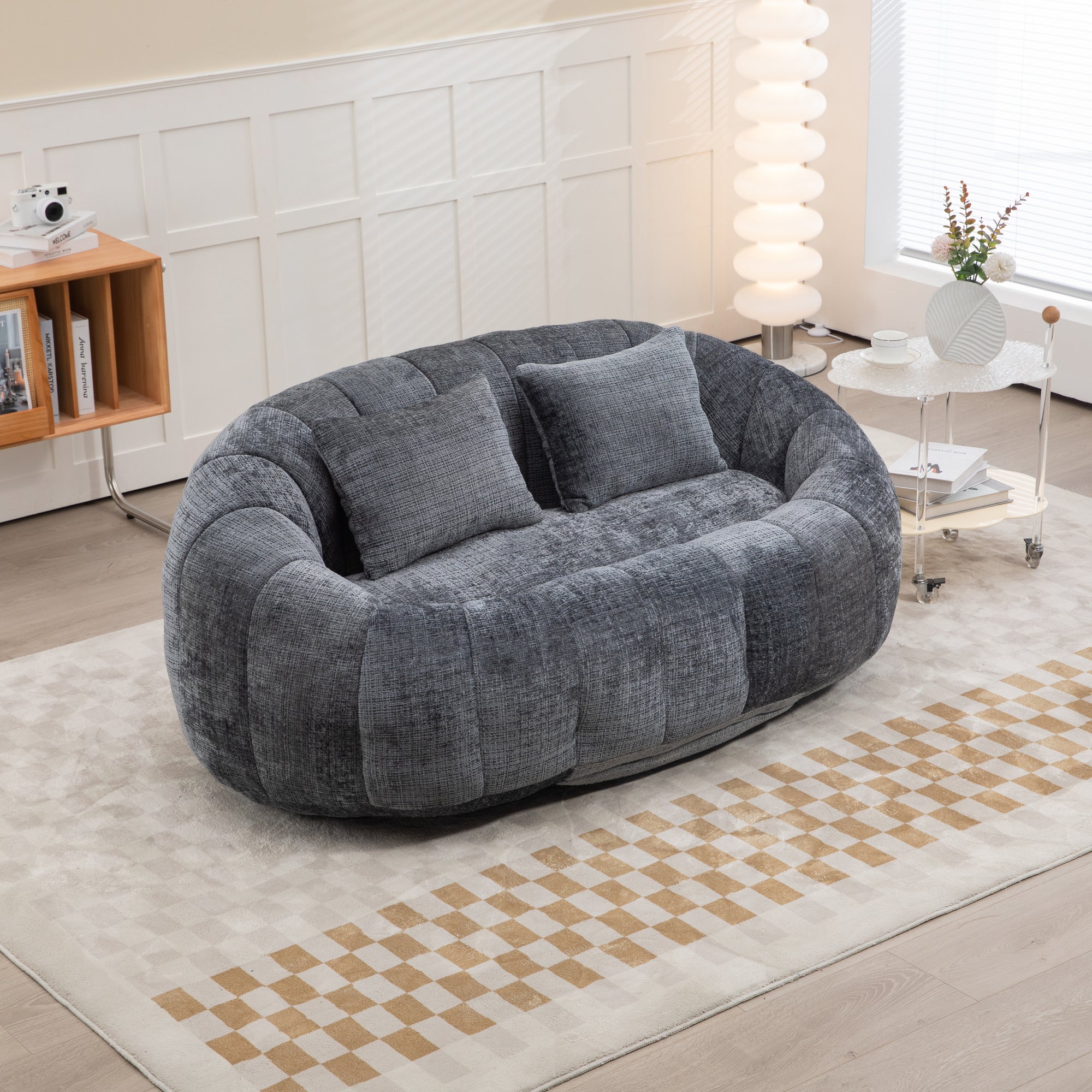 Gray Chenille Bean Shape 2-Seater Lazy Sofa