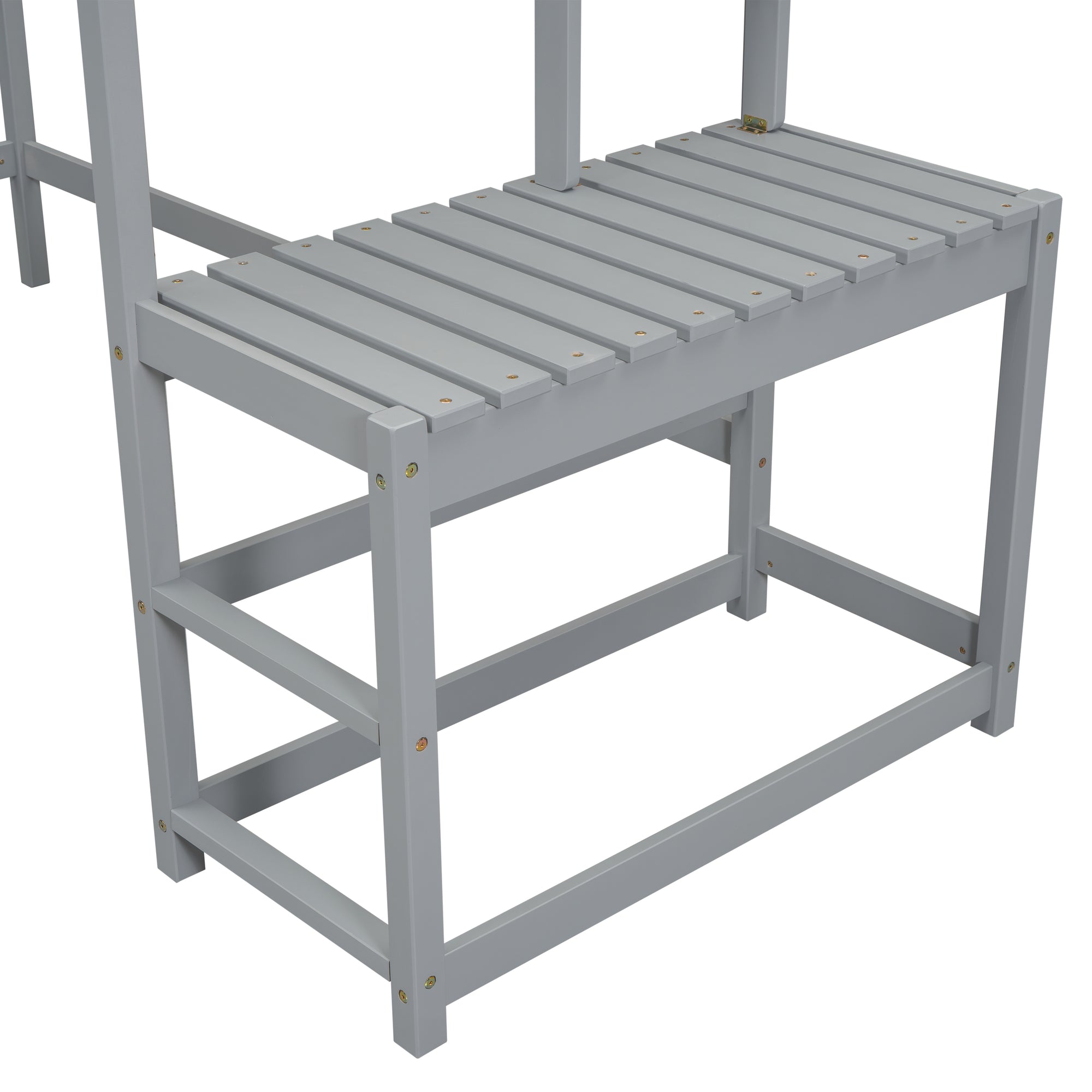 Gray Twin High Loft Bed with Ladder Landing Platform and Guardrails