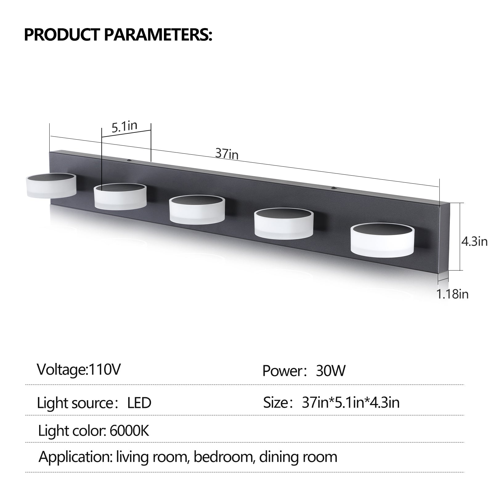 Aestin's LED Modern Black 5-Light Vanity Lights Fixtures