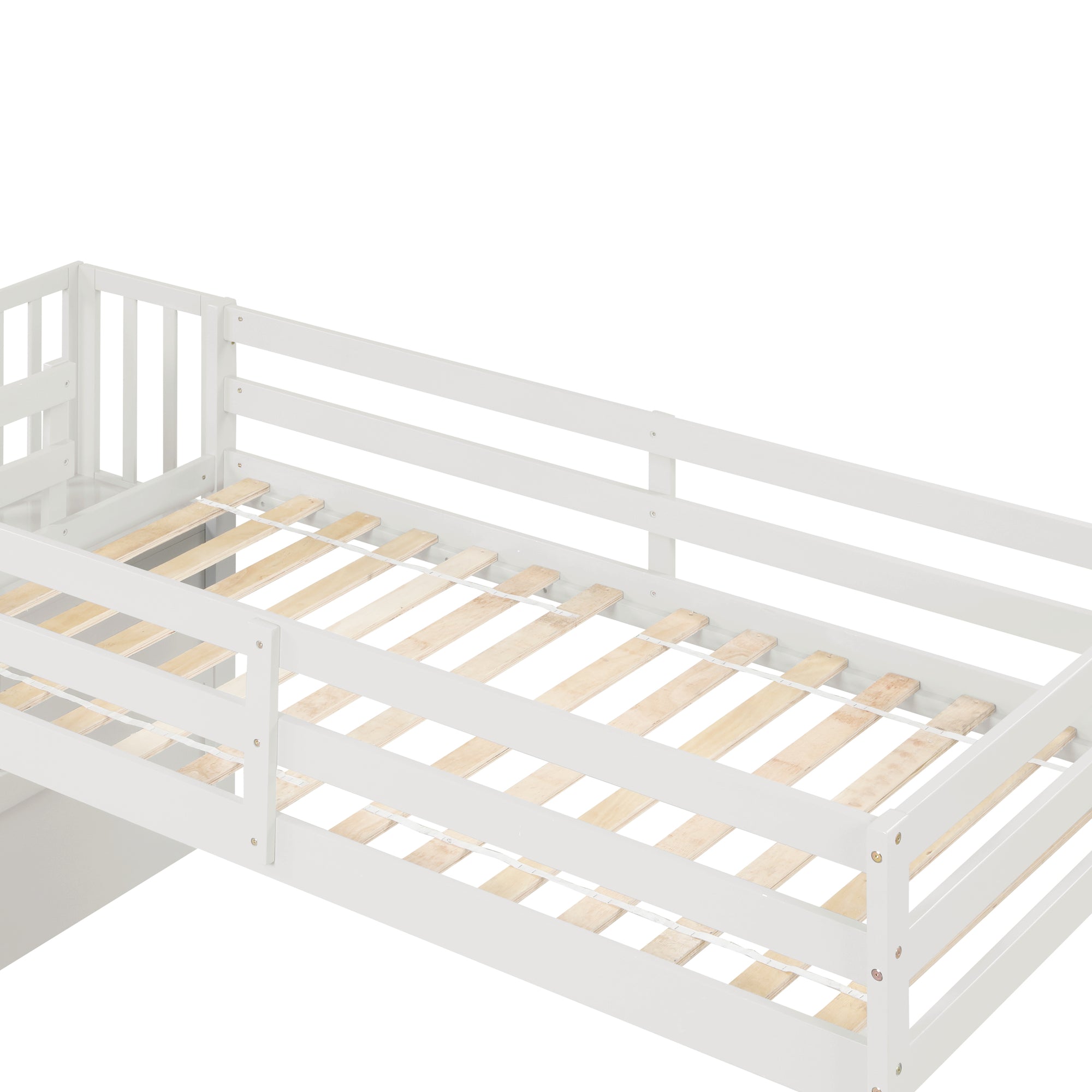 Twin Loft Bed with Staircase in White