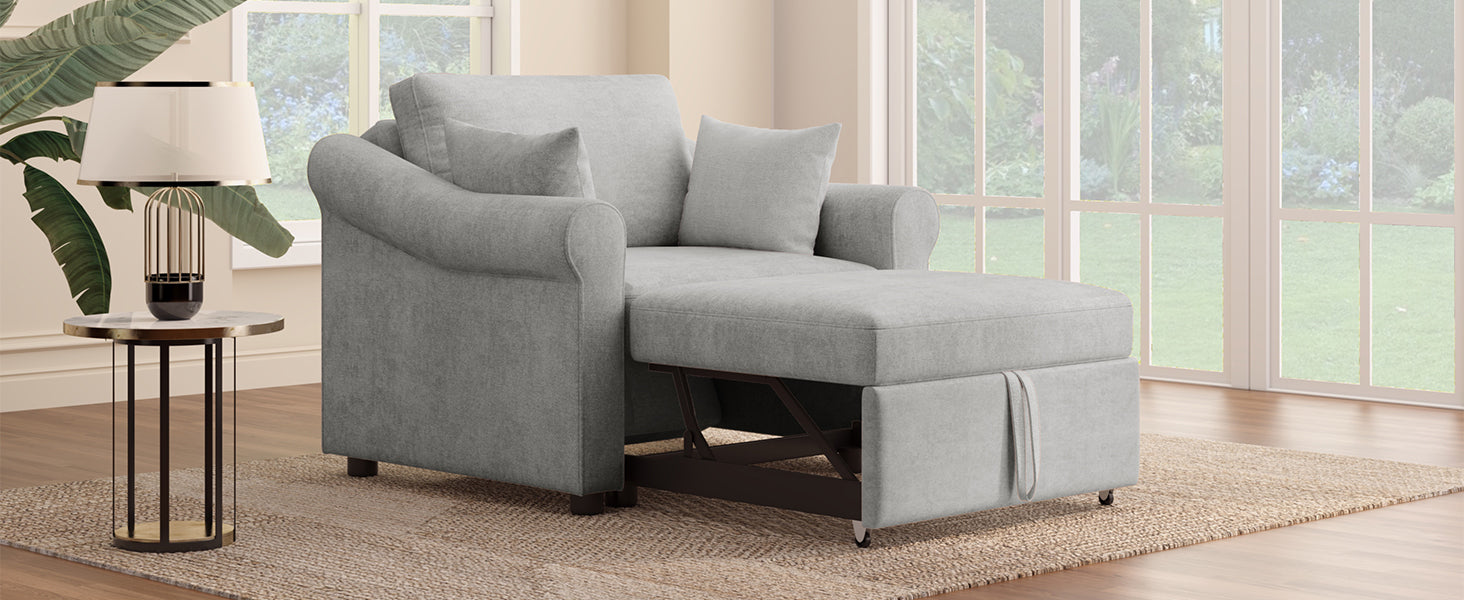 3-in-1 Gray Chenille Sleeper Chair