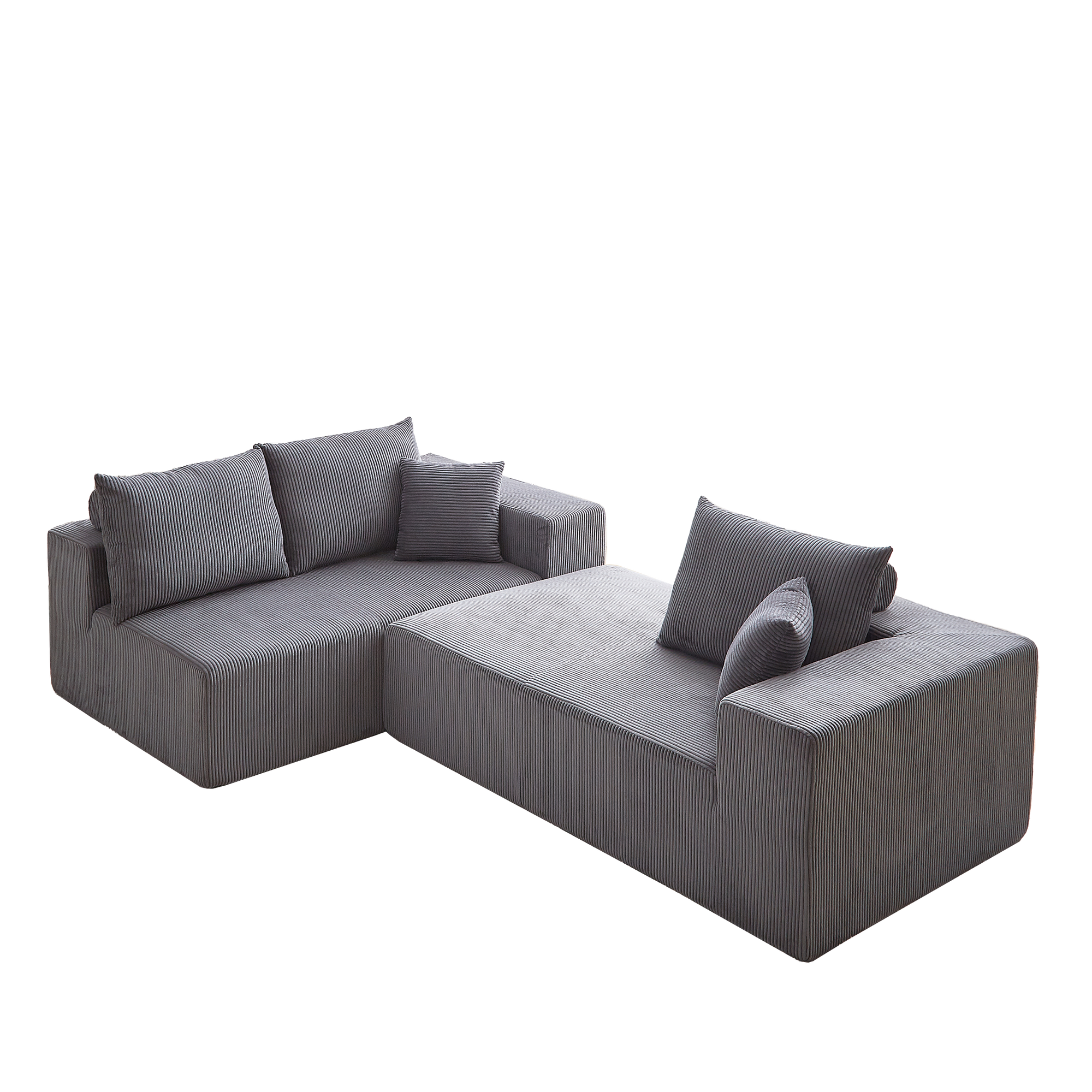 3-Seater Modular Corduroy Sofa In Gray Flexible Configuration