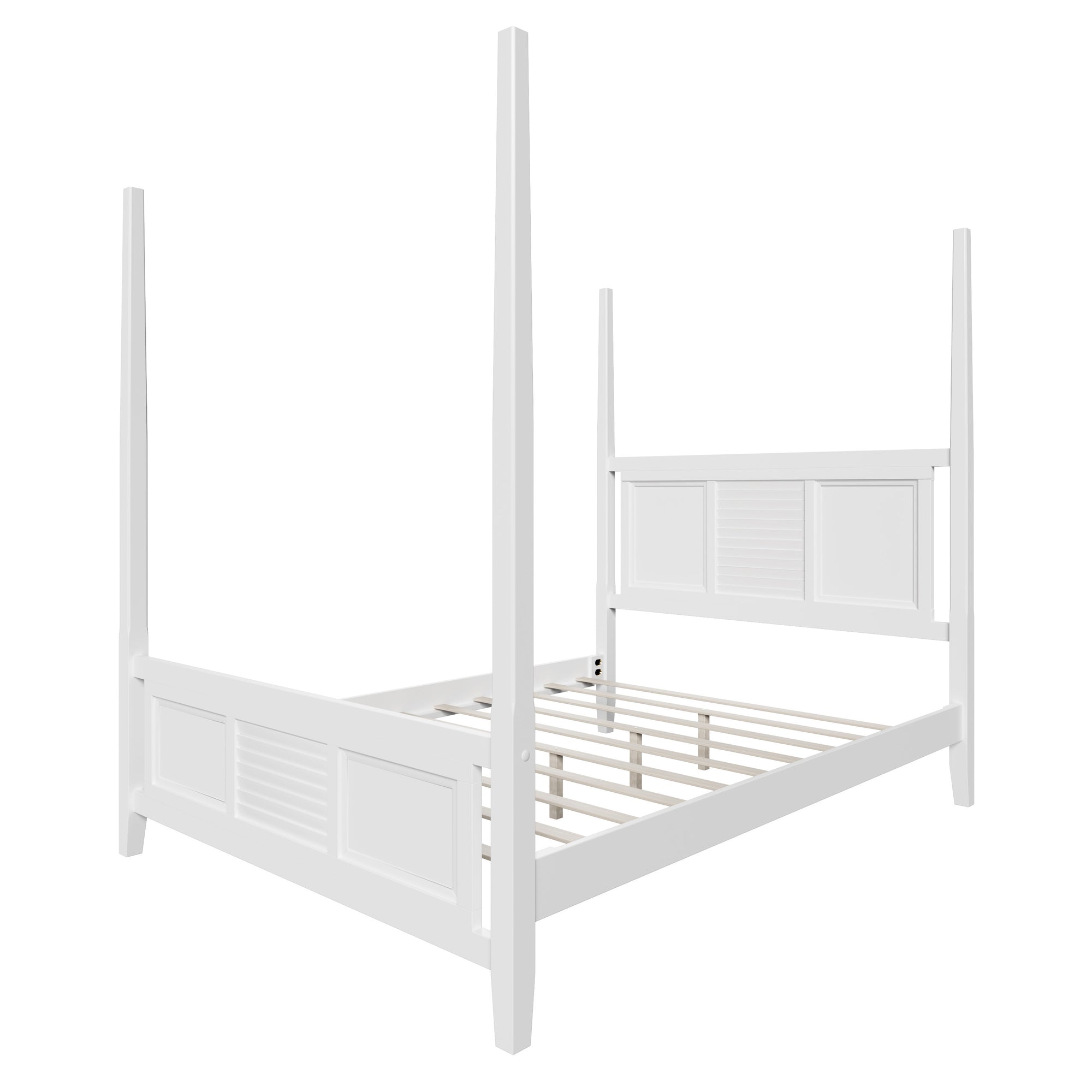 Traditional Queen Size Solid Wood Four Poster Bed in White