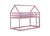 Twin Over Twin Pink House-Shaped Floor Bunk Bed with Ladder and Guardrails