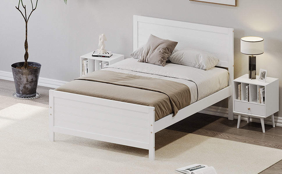 Full-Size Solid Wood Platform Bed Frame in White