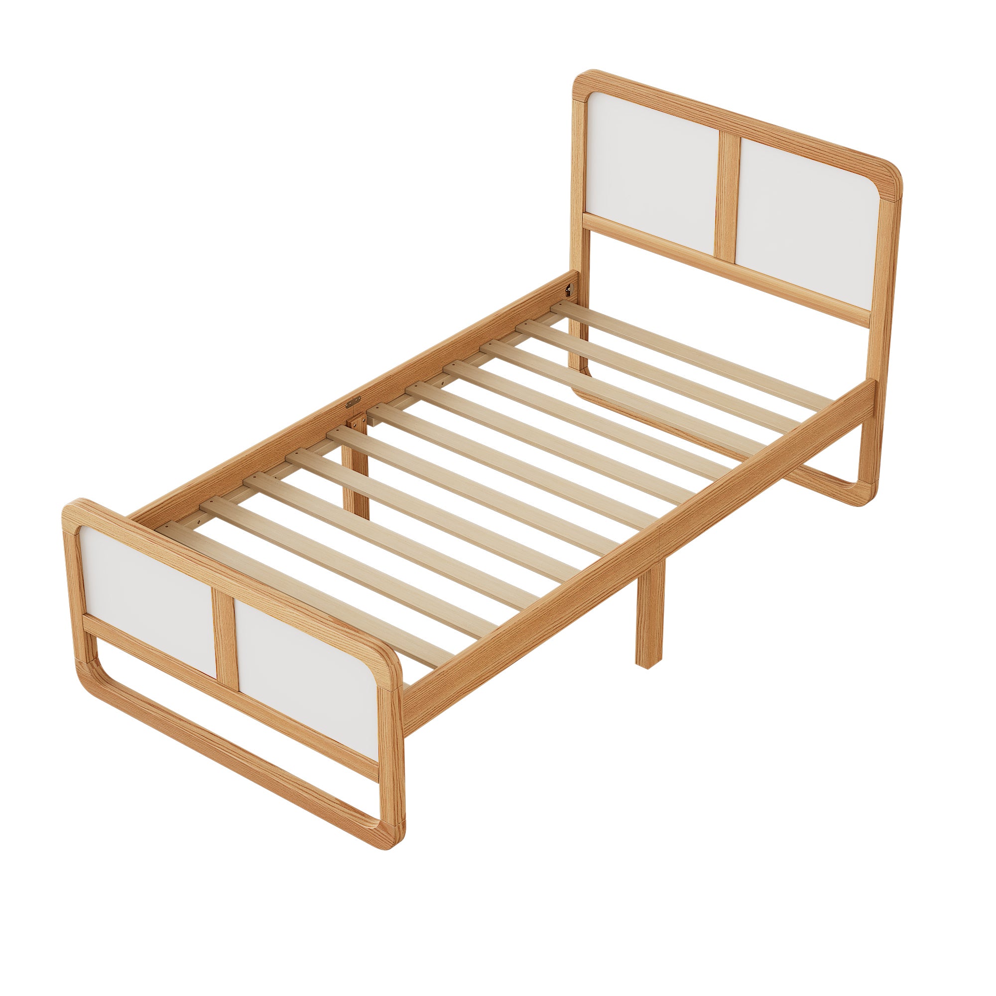 Twin Wooden Bed with White & Walnut Finish