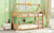 White Oak Twin Over Twin House Floor Bunk Bed with Headboards, Footboards, Guardrails, and Ladder