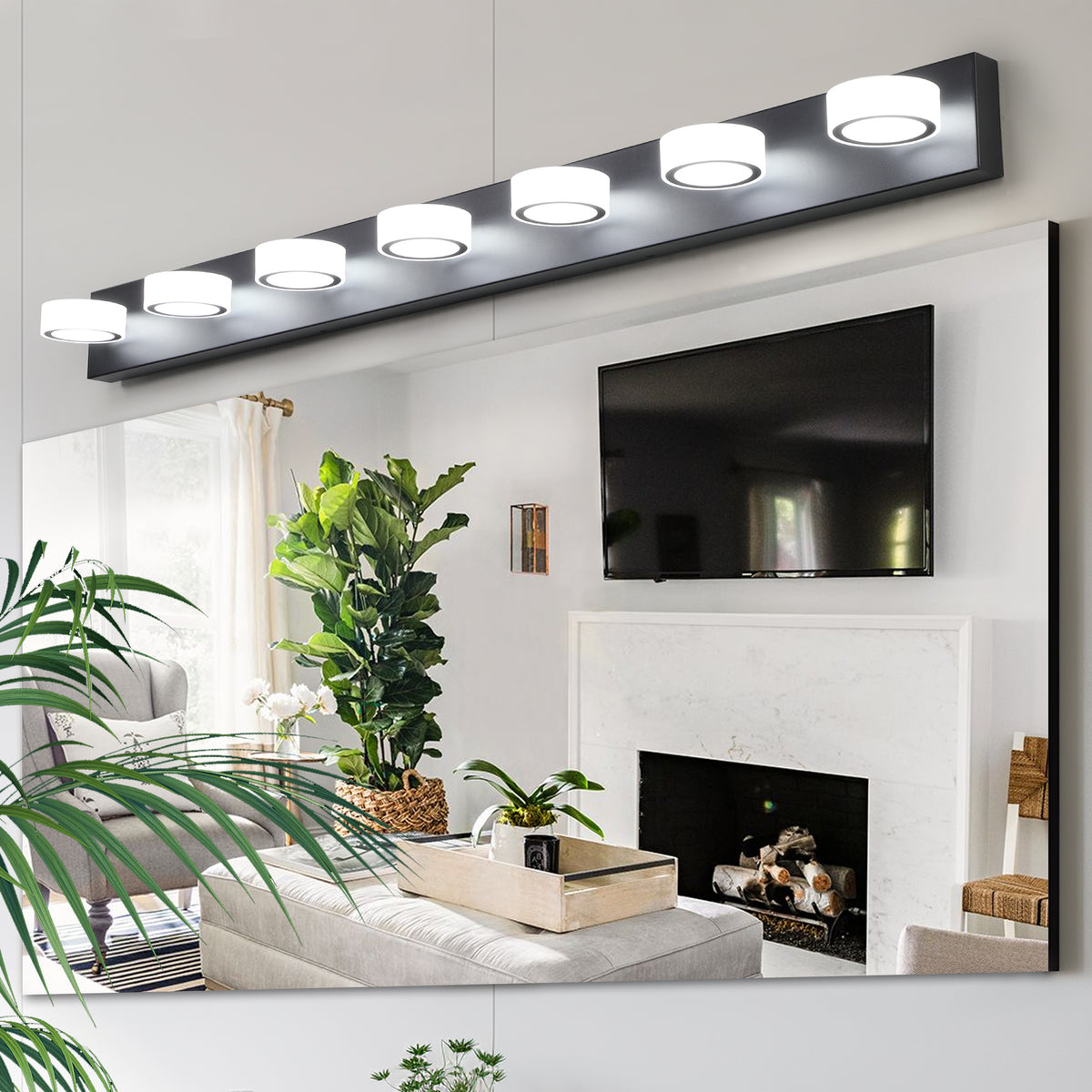 Aestin&#39;s Sleek Black Iron Finish 7-Light LED Vanity Light