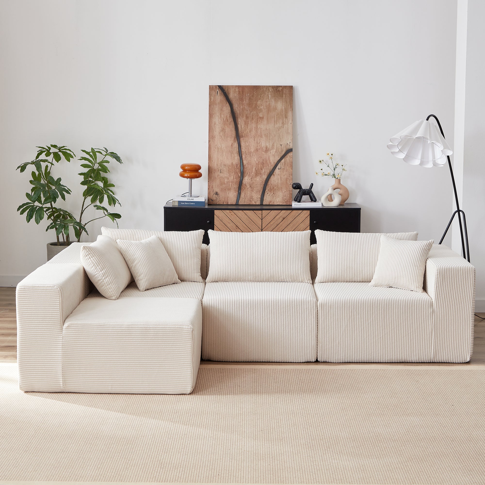 Nairobi 4-Seat Minimal Modular Sectional Sofa in Beige