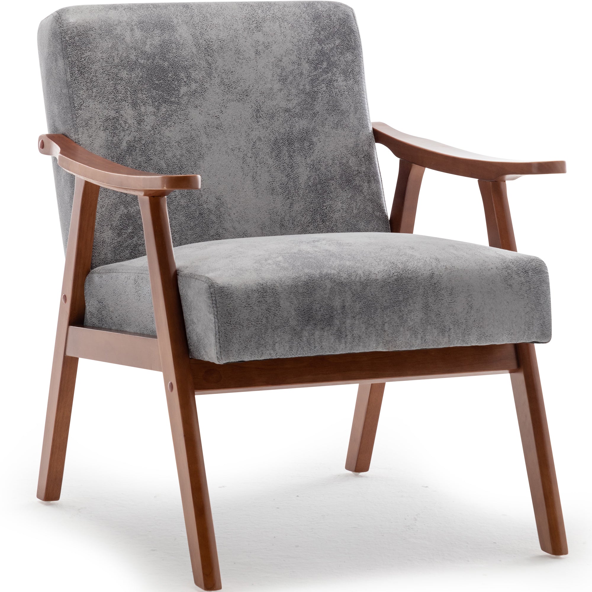 Mid-Century Modern Accent Chair - Solid Wood Frame, Extra-Thick Backrest, Ideal for Living Room, Bedroom, or Reading Room