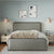 Gray Queen Metal Bed Frame with Upholstered Headboard