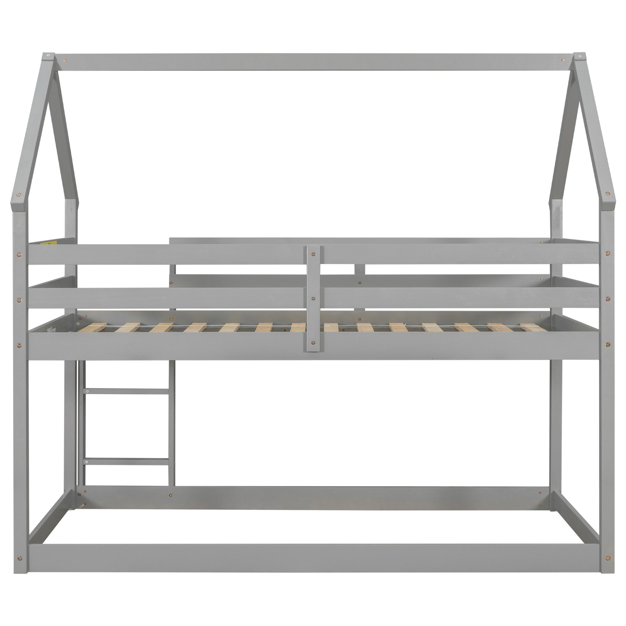 Twin over Twin Bunk Bed with Wood House Roof in Gray