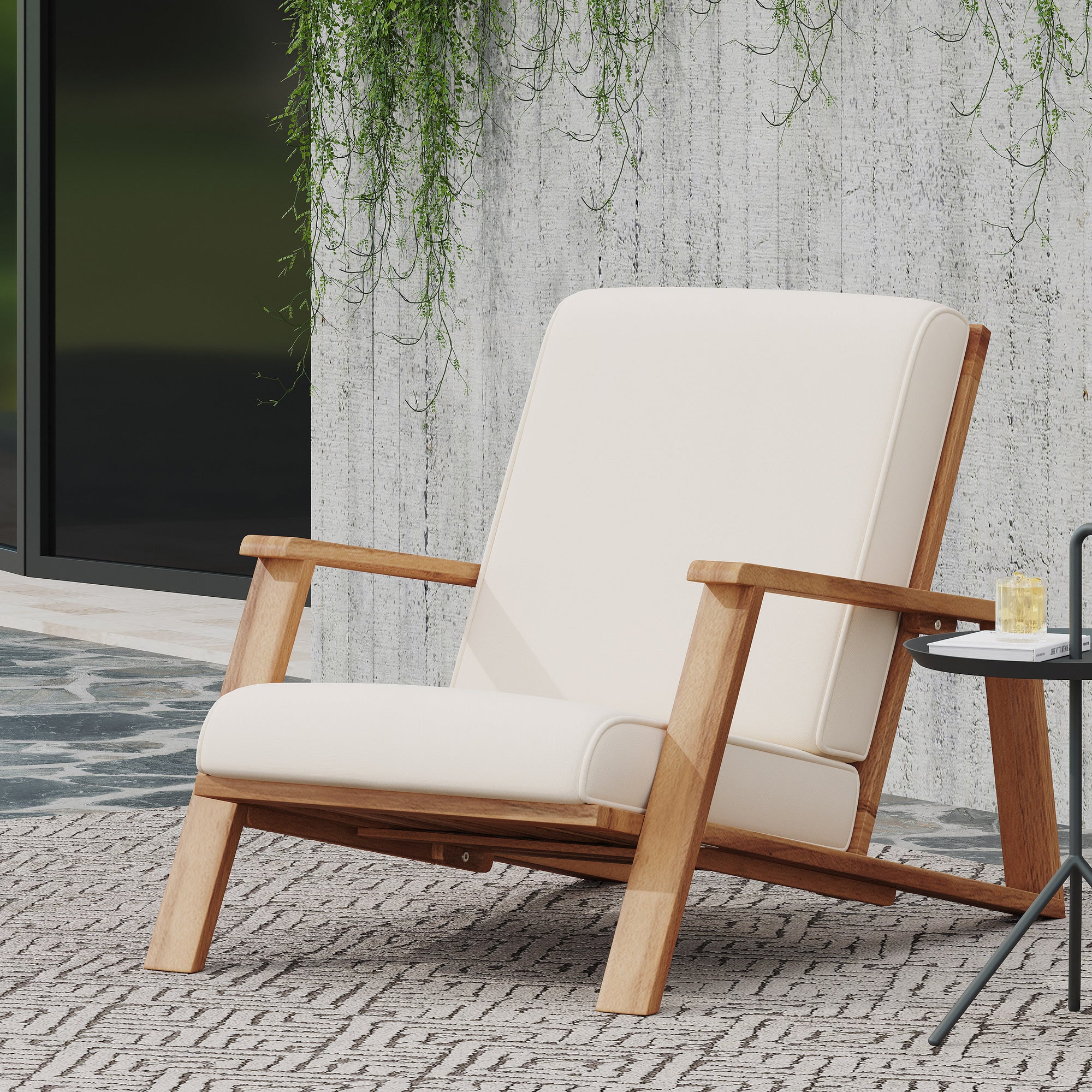 Beige Acacia Wood Adirondack Chair