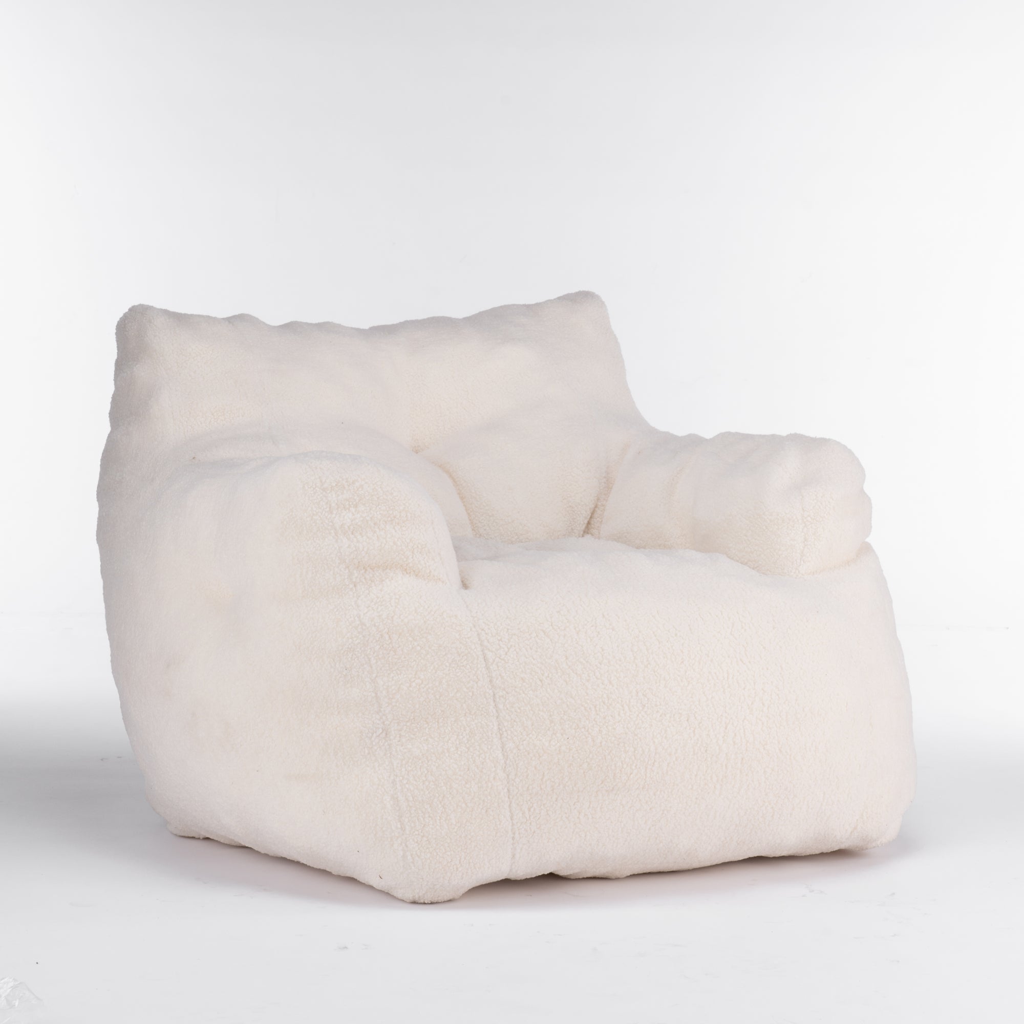 Soft Teddy Tufted Bean Bag Chair in Ivory White