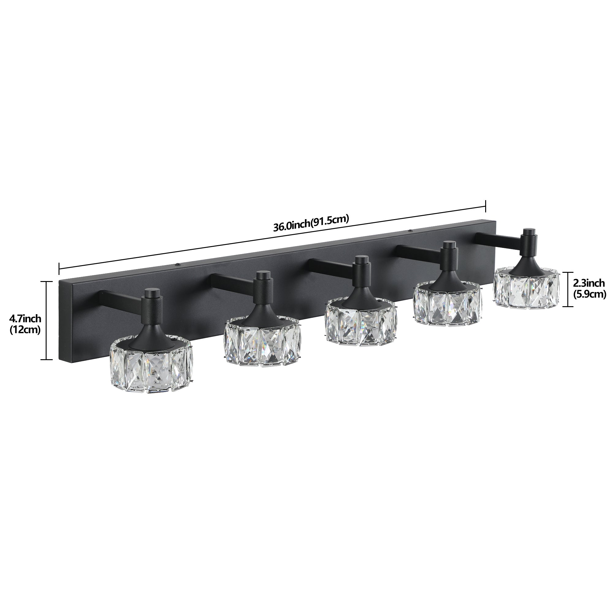 Aestin's Modern 5-Light Matte Black LED Vanity Light Fixture with Crystal Glass Shades