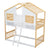 Twin Over Twin House Bunk Bed with Roof, Window, and Door in Natural and White Tones